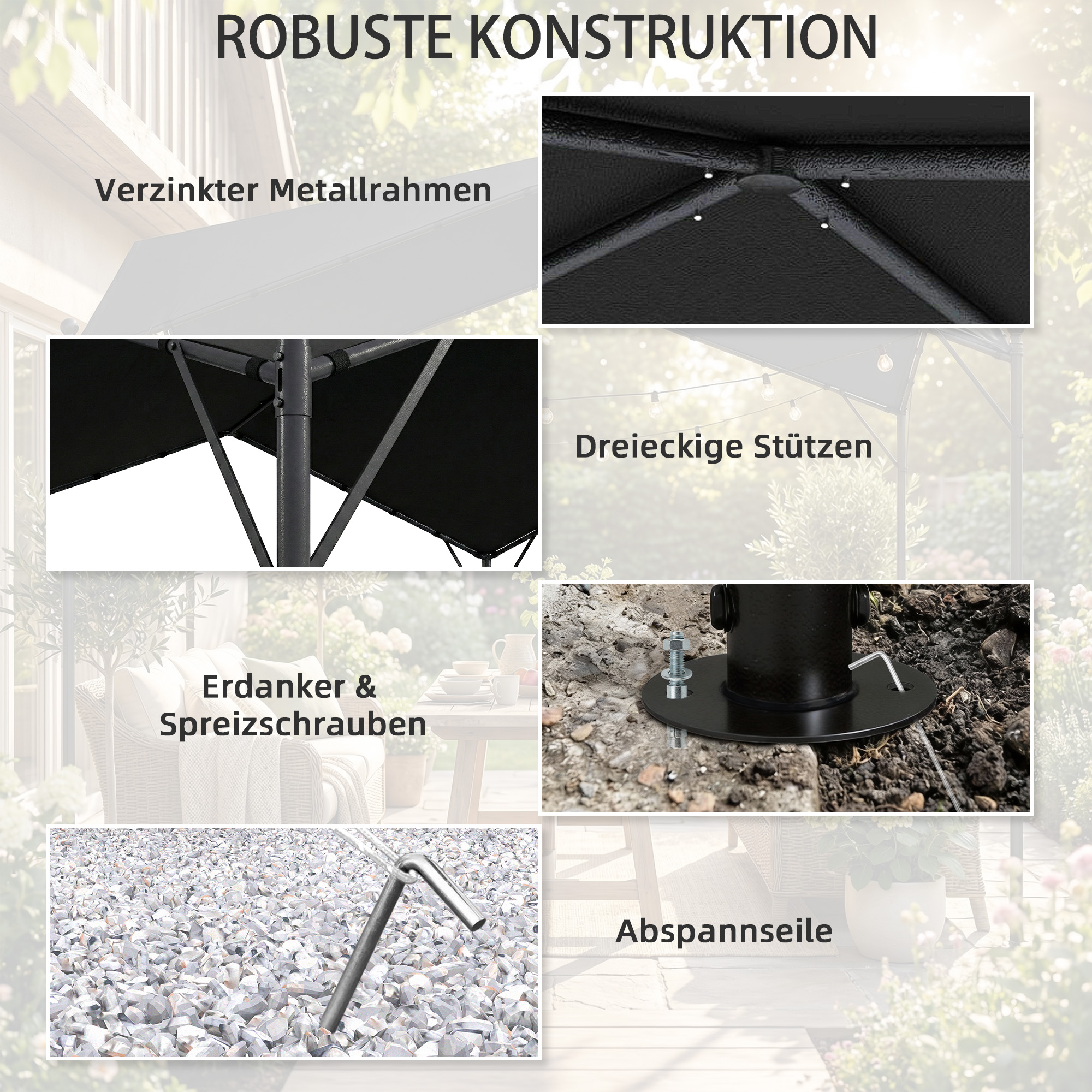 Pergola 3 x 3 m Dunkelgrau mit schrägem Dachdesign