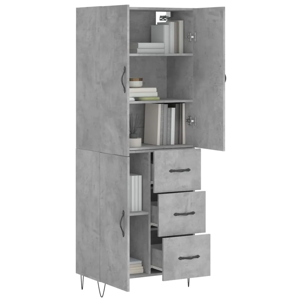 Elegantes Highboard 69,5 x 34 x 180 cm in Betongrau