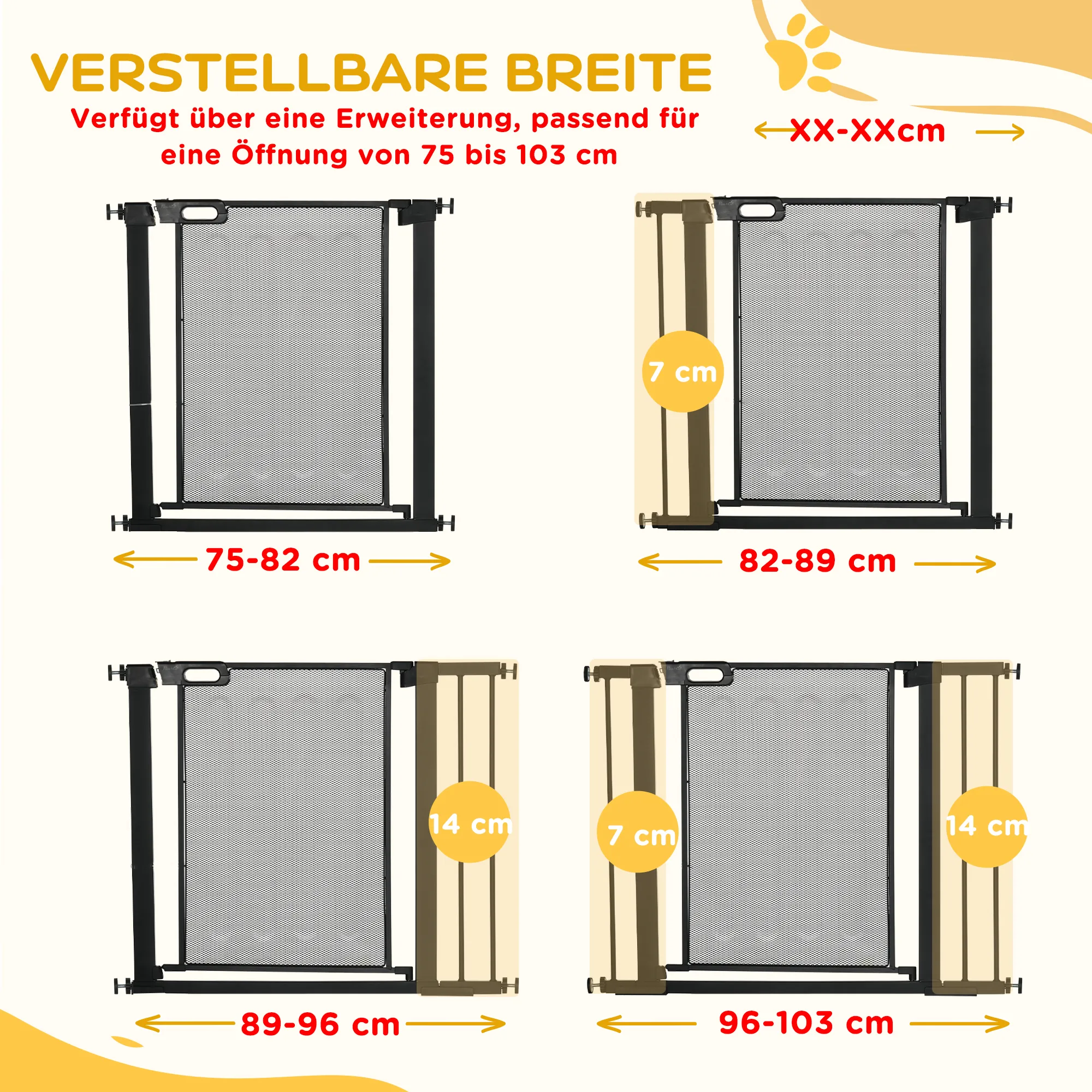 Treppenschutzgitter für Hunde, verstellbar 75-103 cm, Schwarz