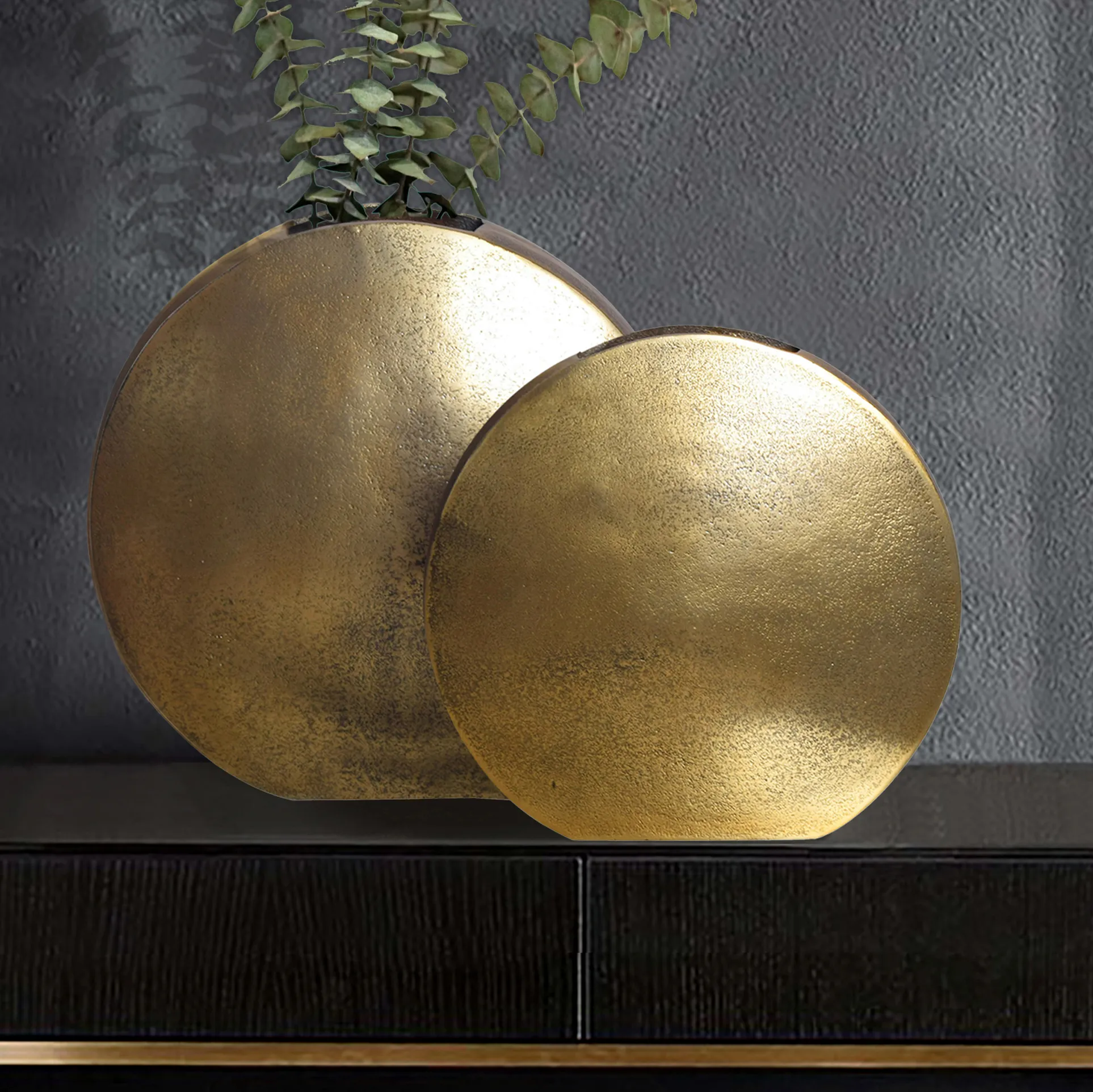 Deko Vase 2er Set Aluminium Gold Blumenvase Modern