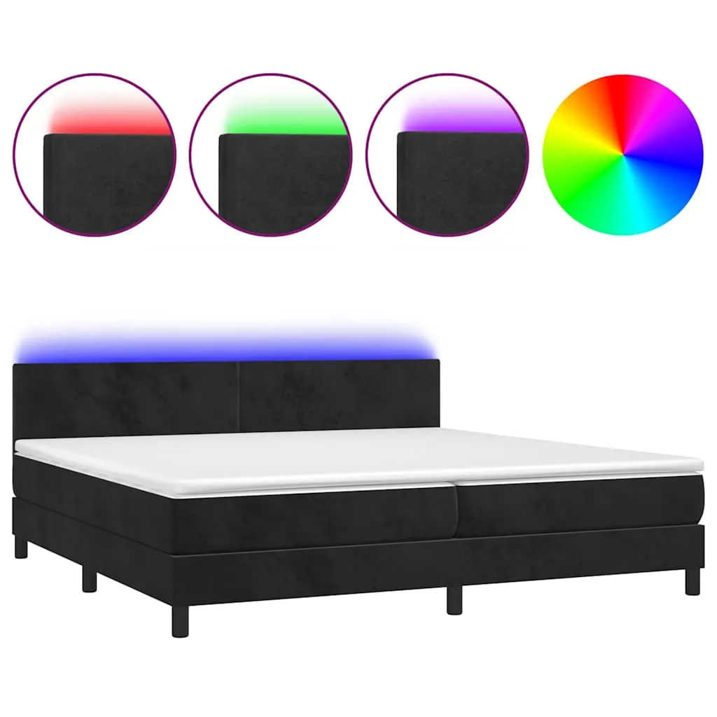 Boxspringbett aus Samt mit LED-Leiste, Matratze, 200x200 cm, Schwarz