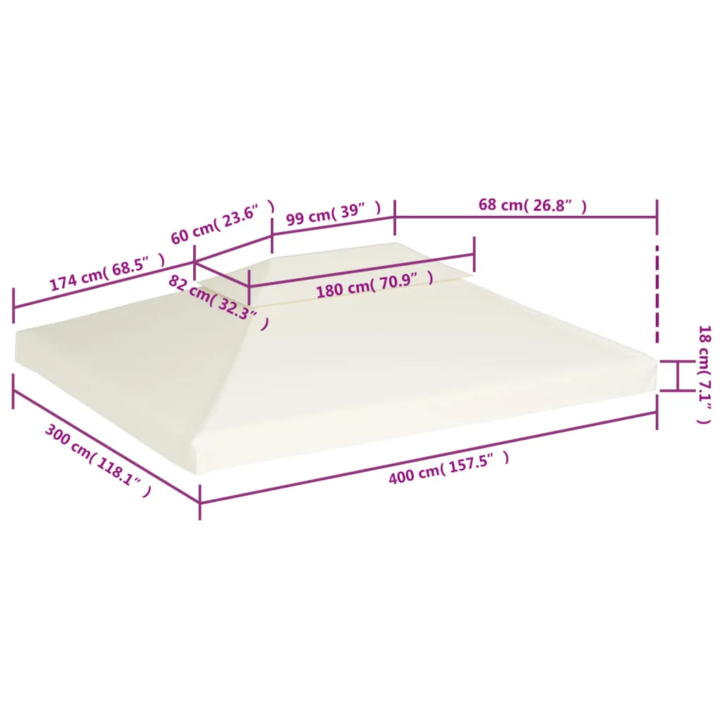Ersatz-Pavillondach 3x4 m Cremeweiß mit PVC-Beschichtung