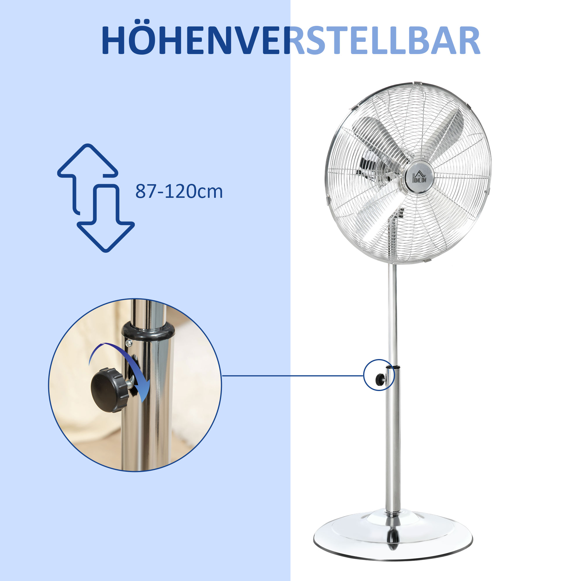 Höhenverstellbarer Standventilator Ø44,5 cm Silber