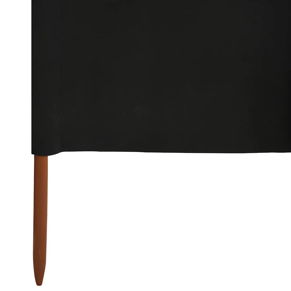 6-teiliger faltbarer Windschutz 800x80 cm Schwarz mit Massivholzpfählen