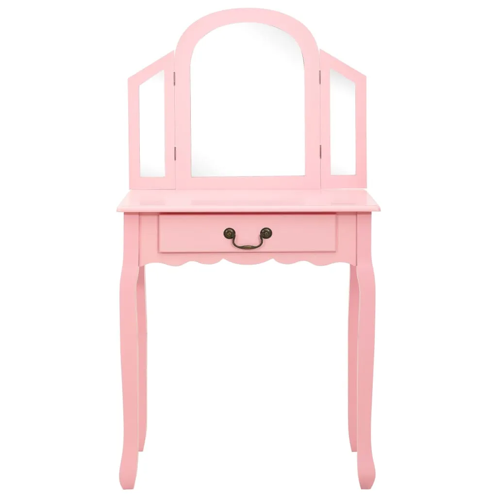 Schminktisch mit Hocker Rosa 65x36x128 cm Paulownia-Holz MDF