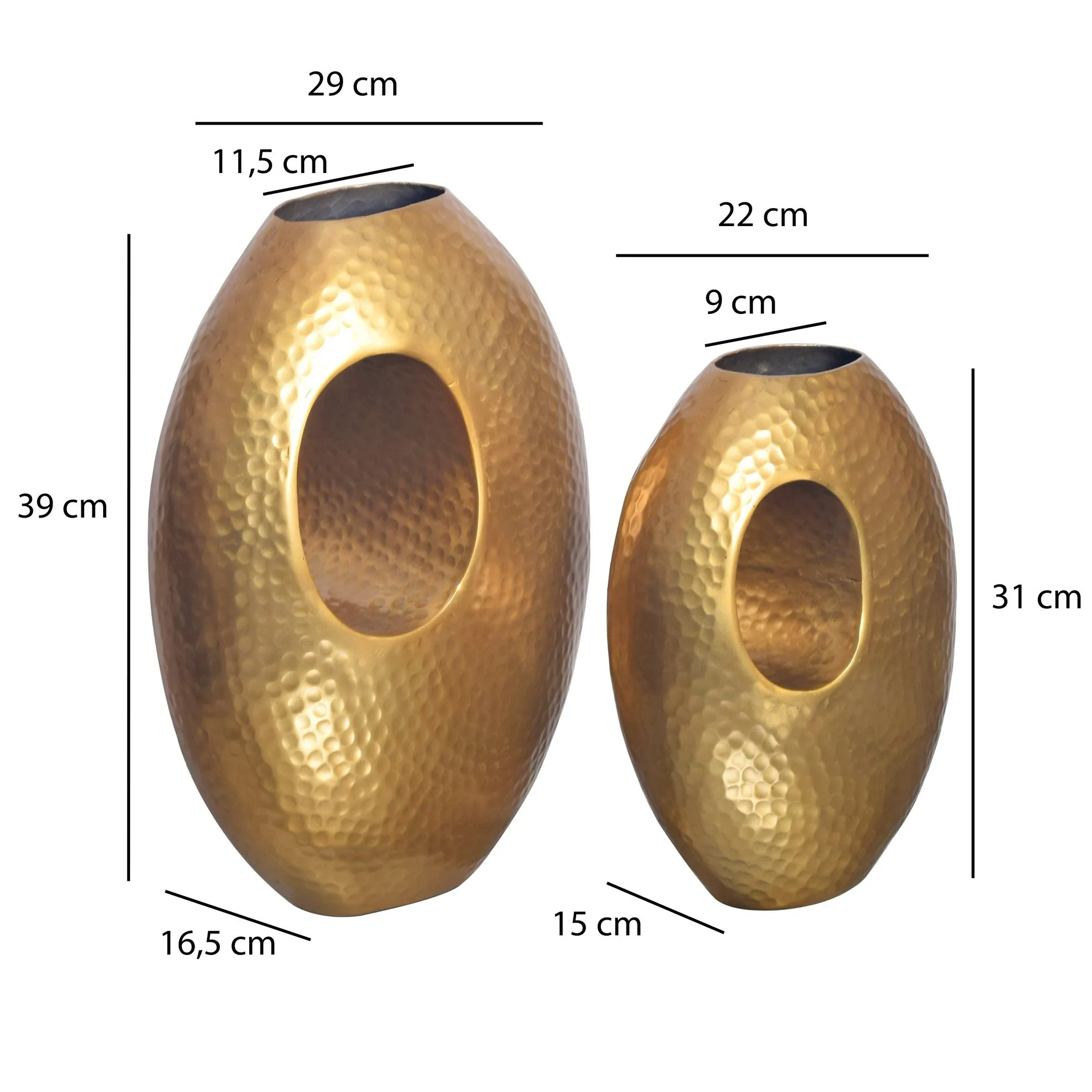 Deko Vase 2er Set Aluminium Gold mit Tragegriff Blumenvase Modern