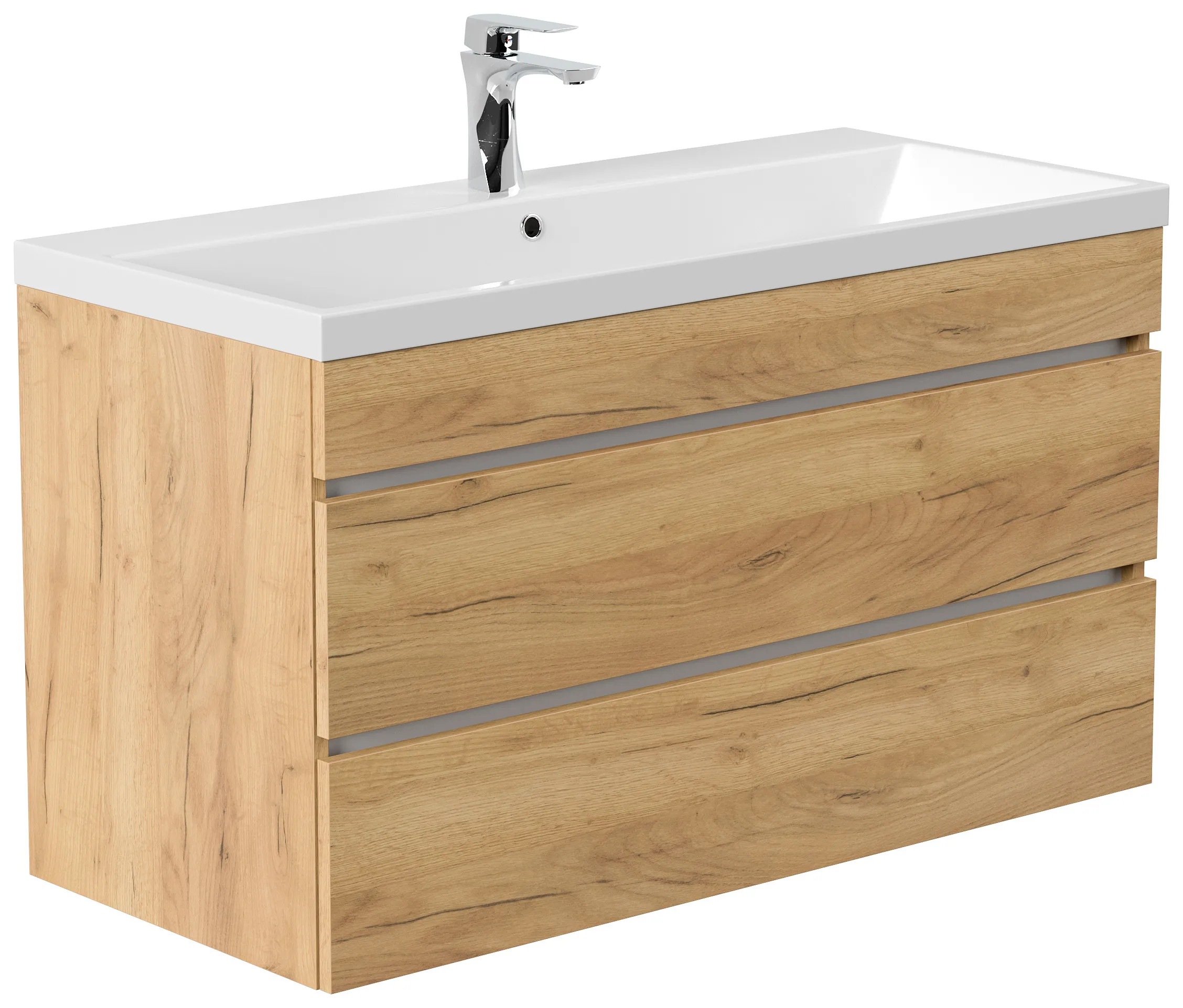 Badmöbel Fellini 100 SoftClose eiche gold mit grifflosen Schubladen