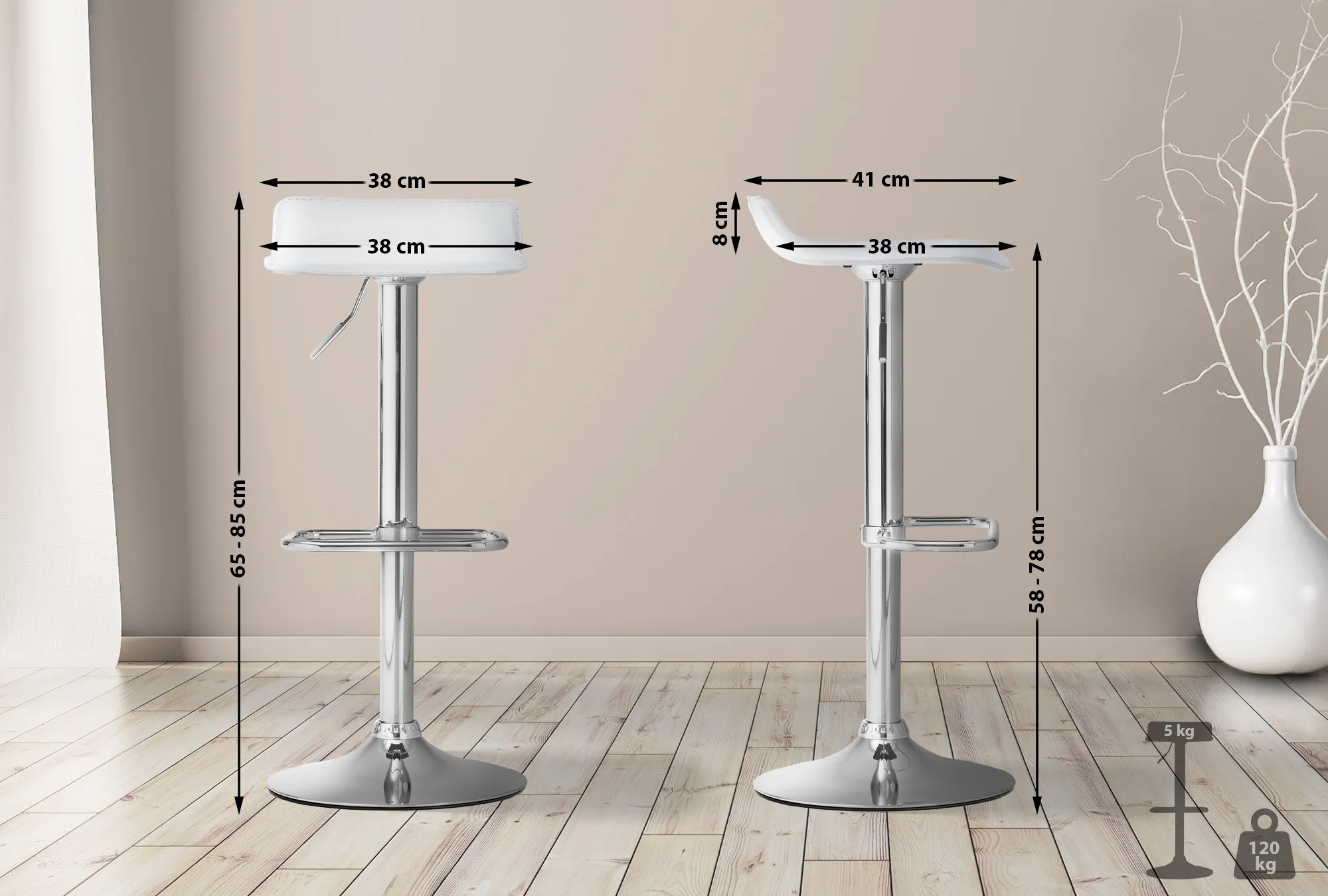 Barhocker Dyn Kunstleder 65-85 cm weiß