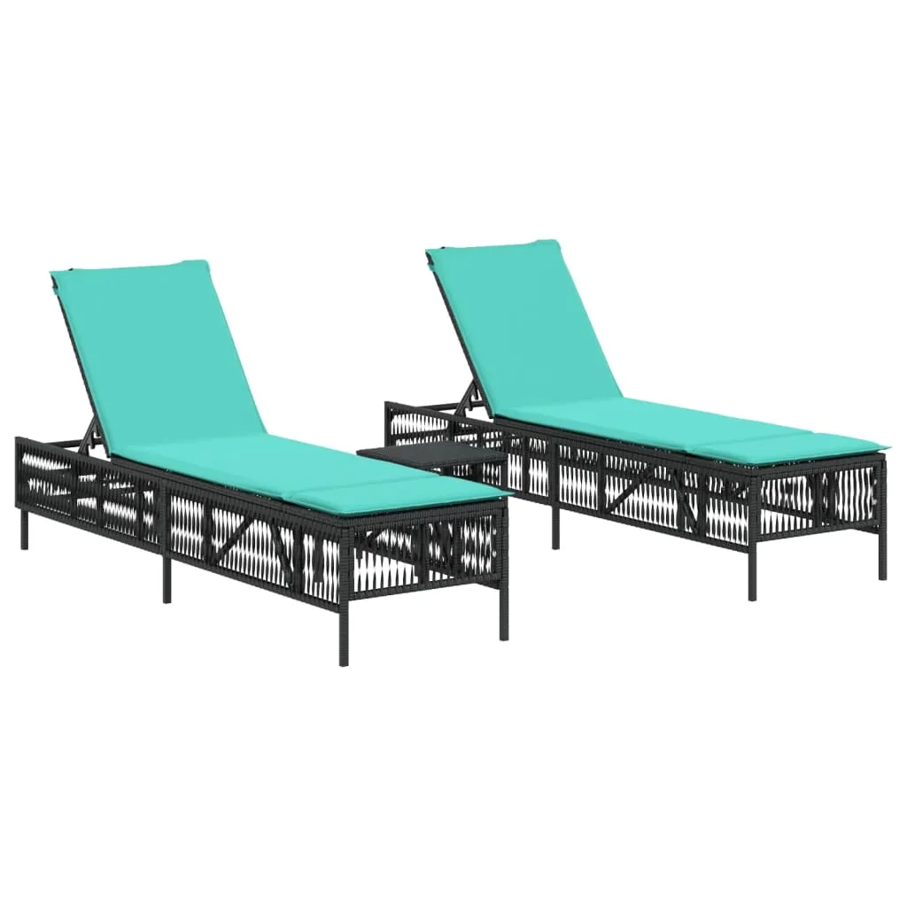 Sonnenliege Set Schwarz 198x55x39-96 cm mit Beistelltisch und Kissen