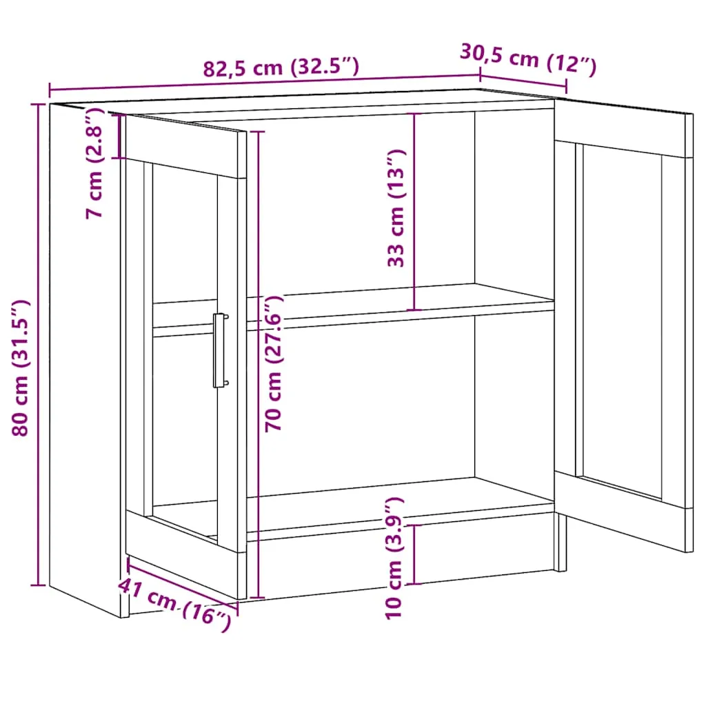 Vitrine mit 2 Fächern und 2 Türen 82,5x30,5x80 cm Betongrau