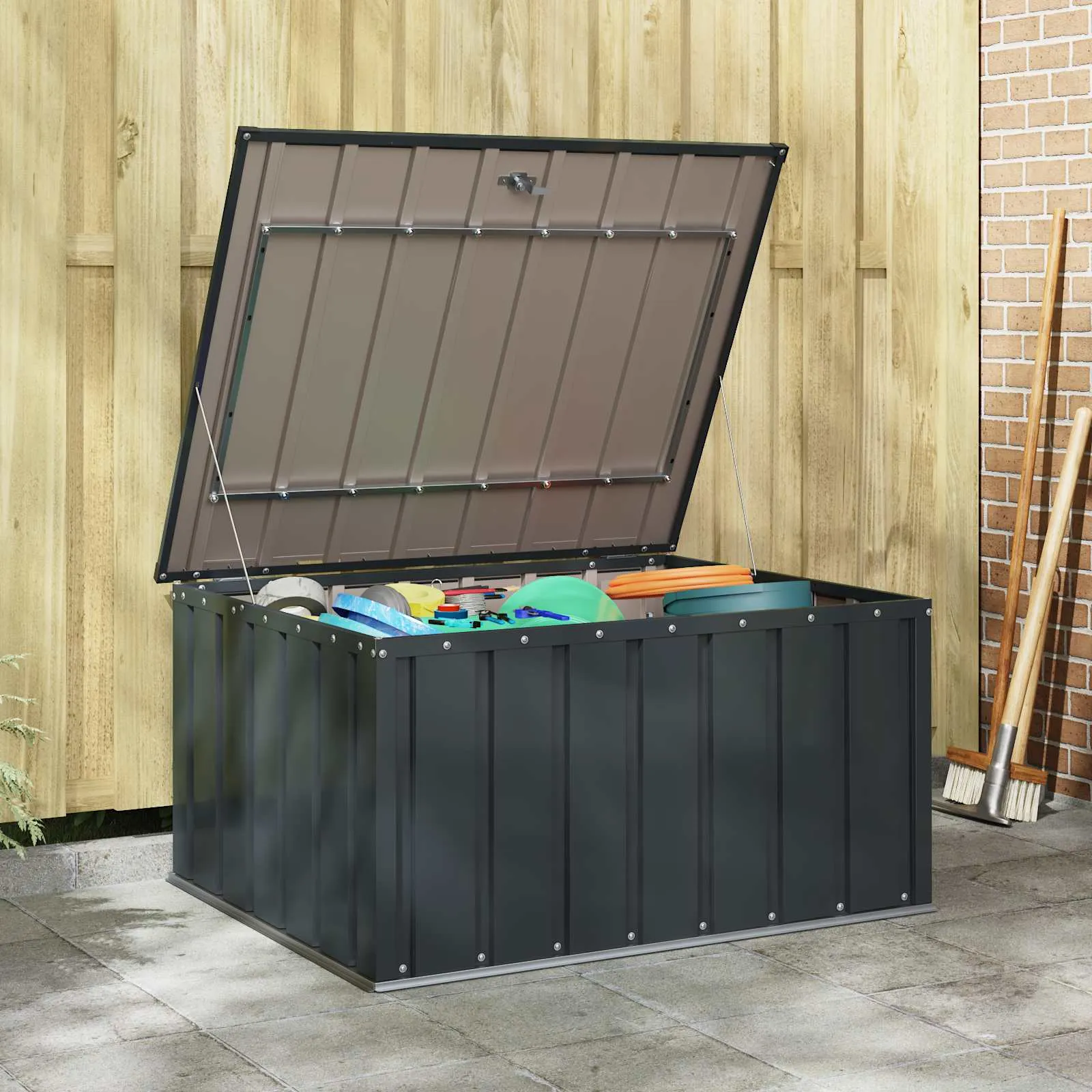 Schwarze Gartenlagerbox aus Stahl 101 x 82 x 50 cm