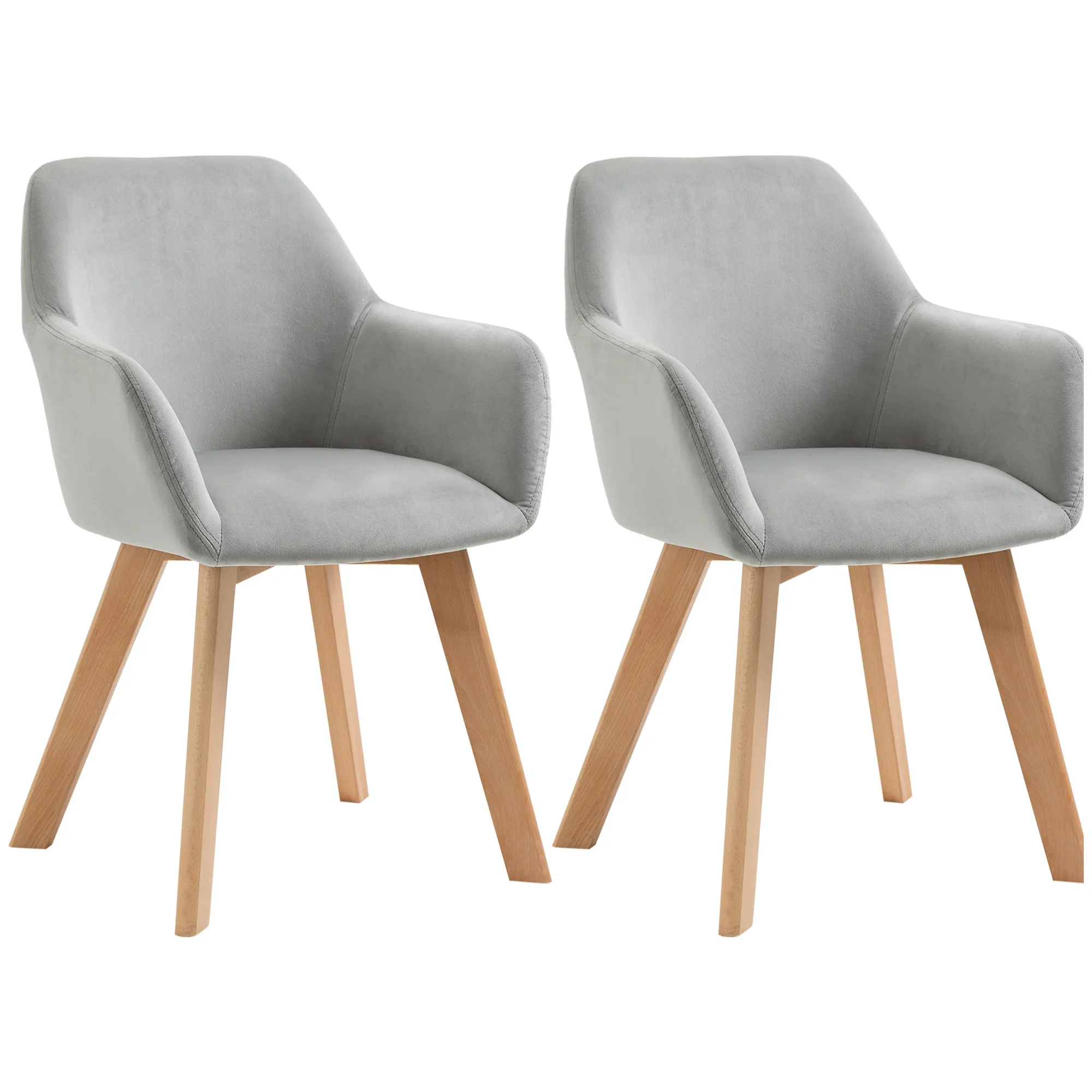 2er-Set Stühle, Esszimmerstühle, Samtoptik, Holzbeine, 54 cm x 57 cm x 80 cm, Grau + Natur
