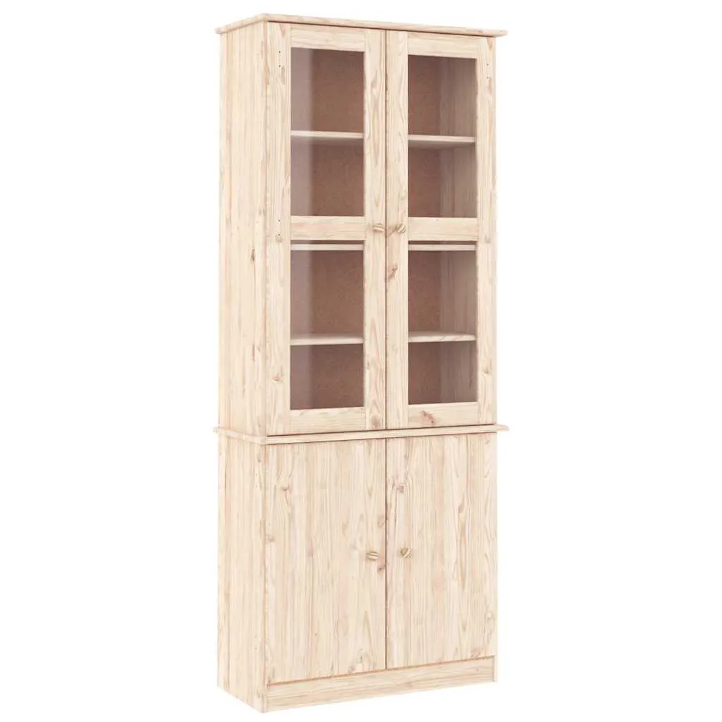 Holzvitrine aus Massivholz, 77 x 35 x 186,5 cm, unbehandelt
