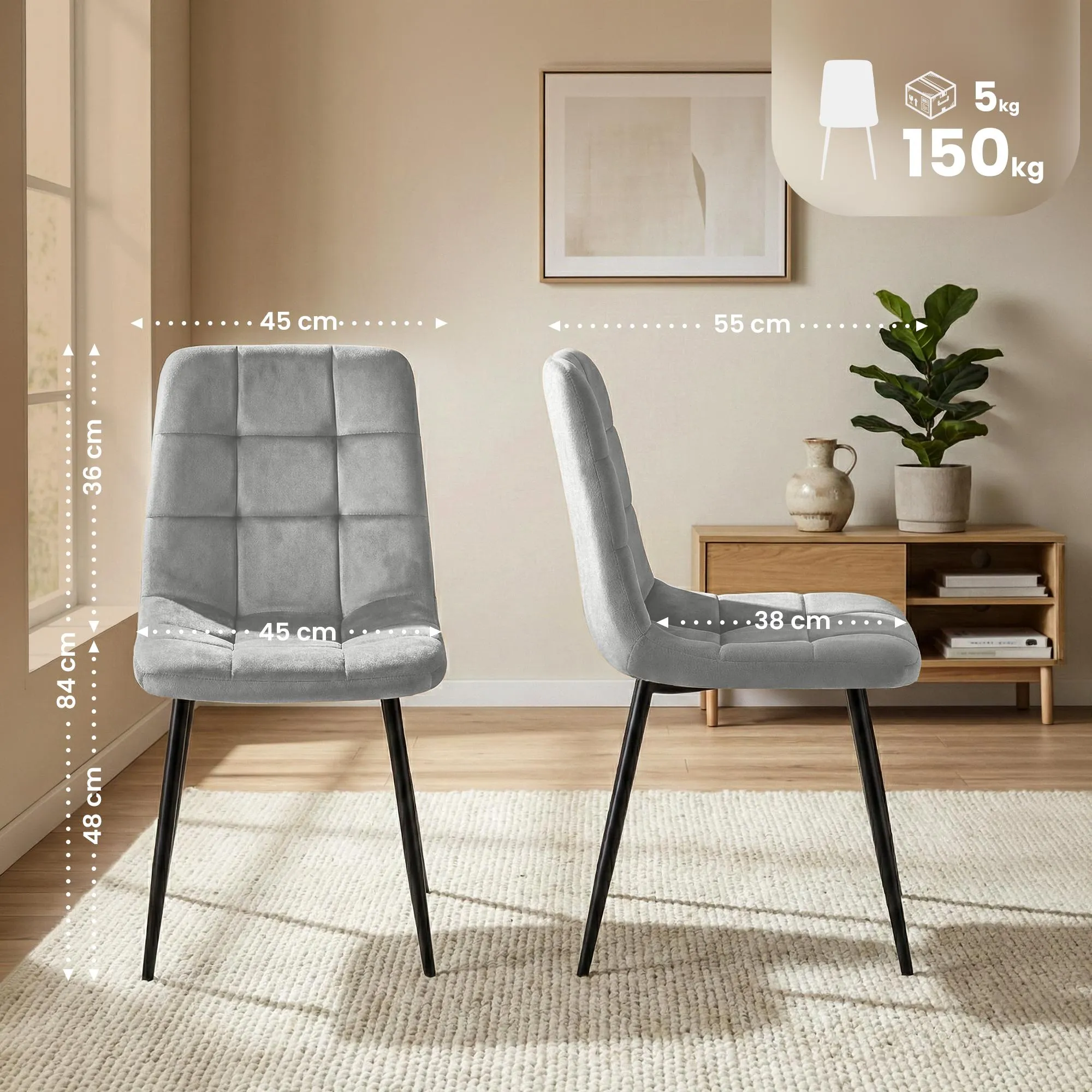 Esszimmerstühle Antibes 4er Set 84x45x55 cm grau
