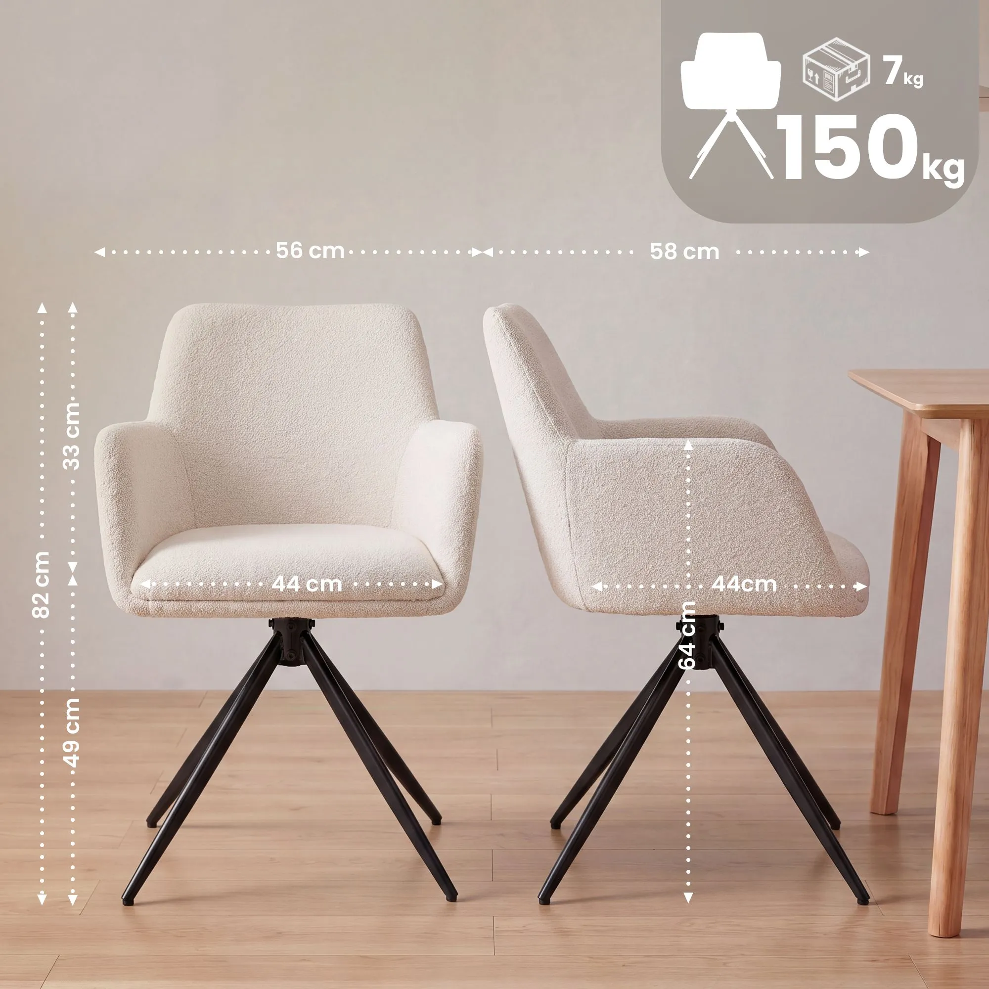 Esszimmerstuhl Olema 82x56x58 cm creme