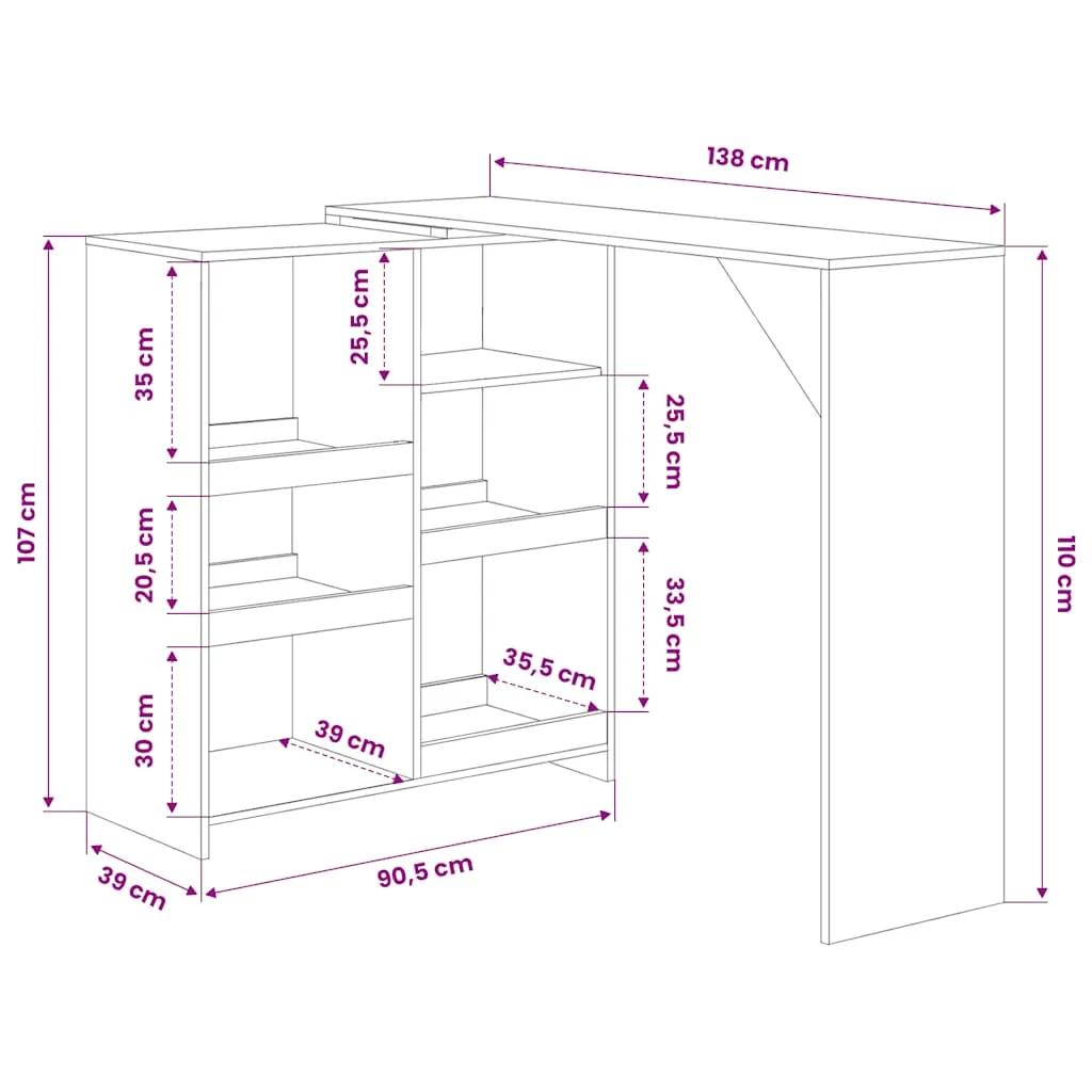 Bartisch mit Beweglichem Regal Weiß 138x39x110 cm