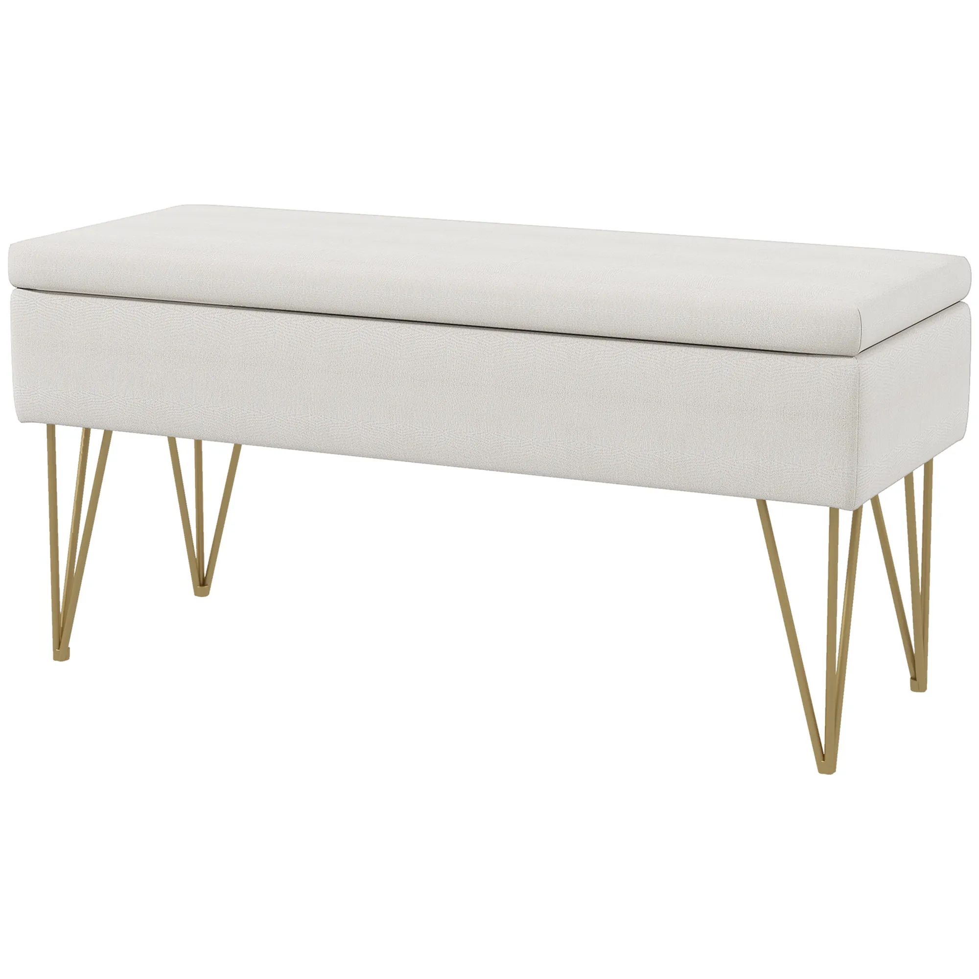 Bettbank mit Stauraum, dicke Polsterung, atmungsaktiver Stoff, Stahlfüße, 100x40x49 cm, Creme