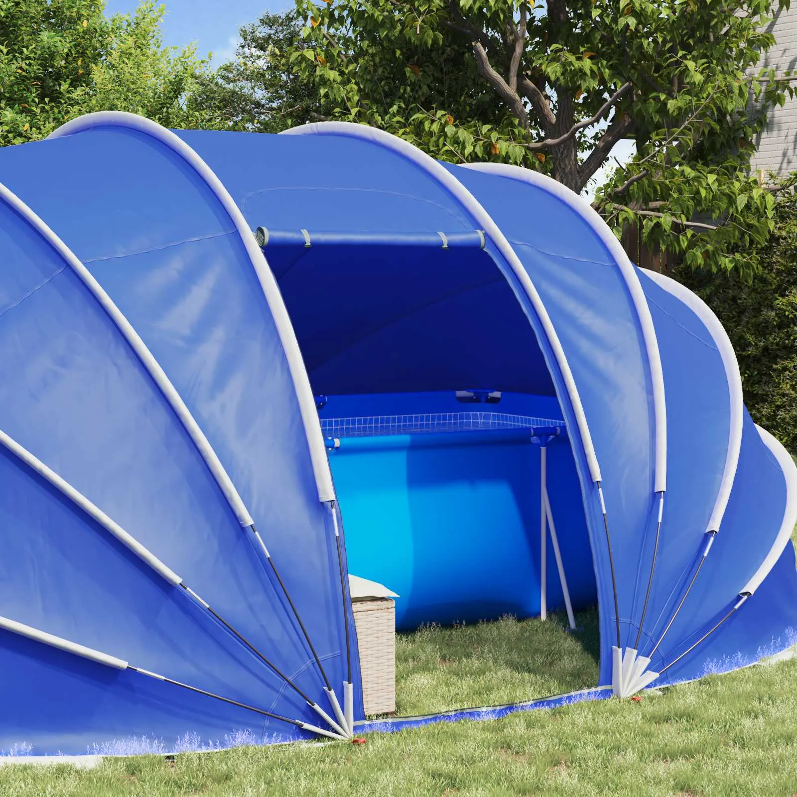 Modernes Poolzelt 538x440x204 cm Grün mit PU-beschichtetem Polyester