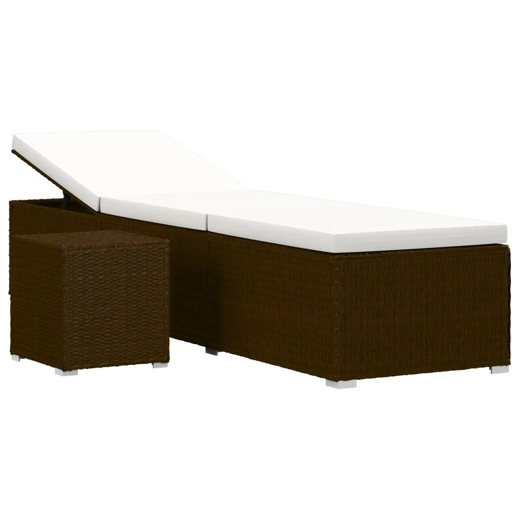 Sonnenliege aus PE-Rattan braun mit cremeweißen Kissen 195x60x31 cm