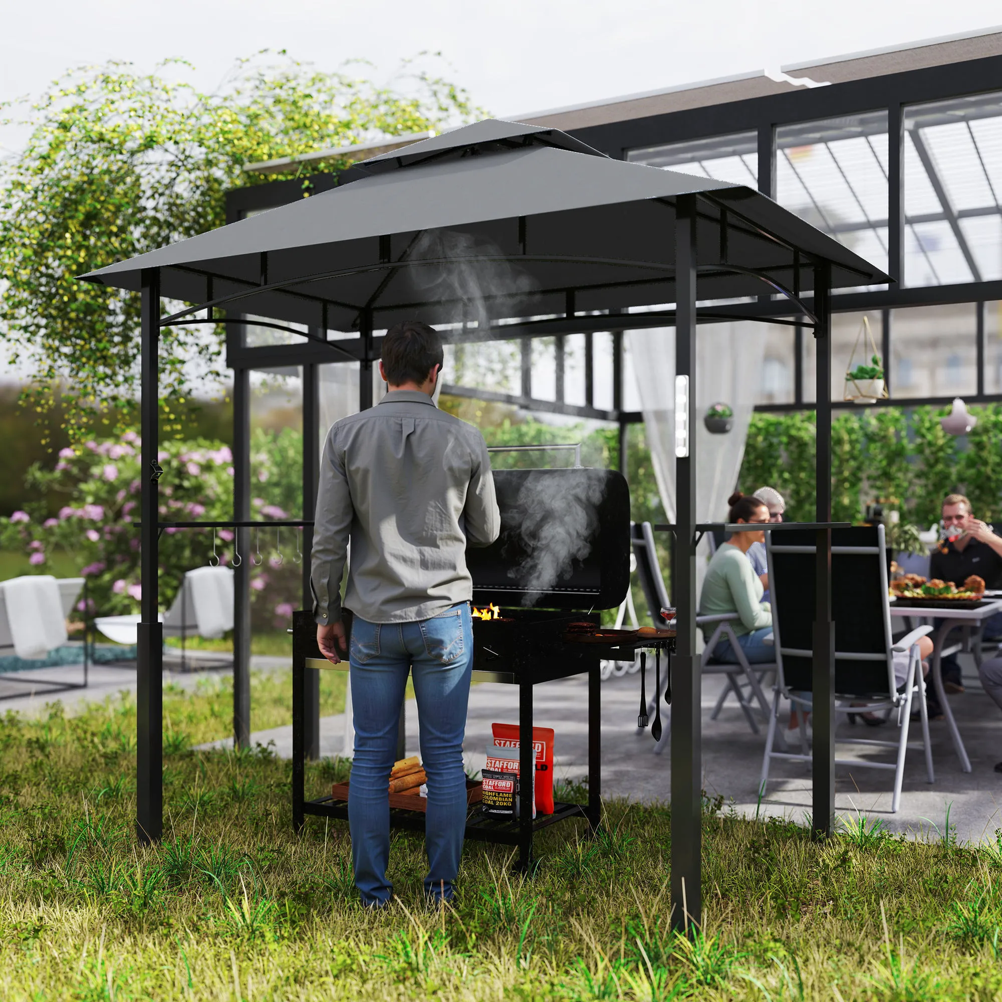 Grillpavillon Dunkelgrau 243L x 148B x 248H cm