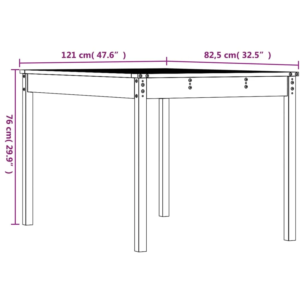 Klassischer Gartentisch aus massivem Kiefernholz 121x82,5x76 cm
