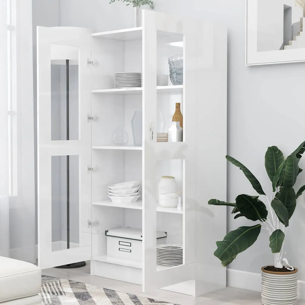 Vitrine mit 4 Fächern und 2 Türen 82,5x30,5x150 cm Hochglanz-Weiß