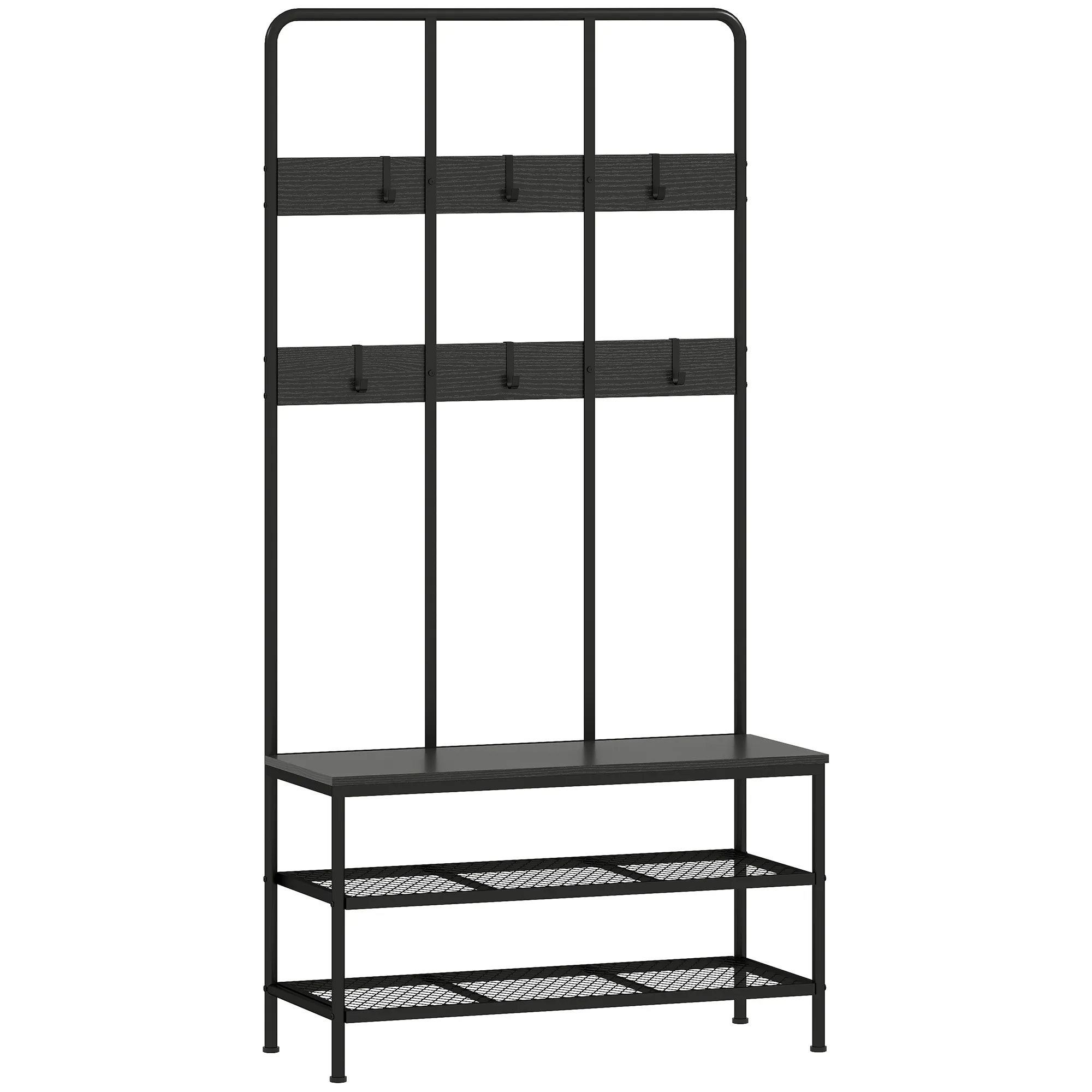 3-in-1 Garderobenständer Schwarz 91B x 36T x 180H cm