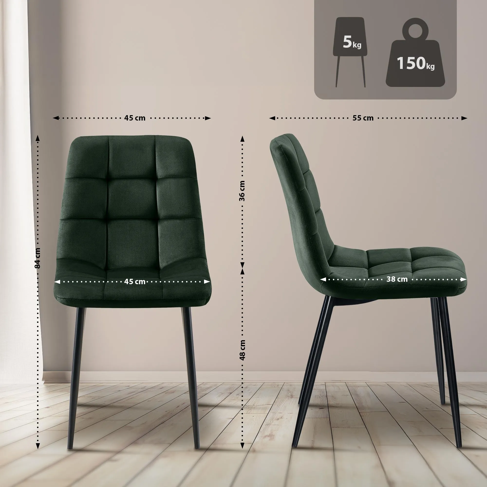 2er Set Esszimmerstühle Tilde 84x45x55 cm grün