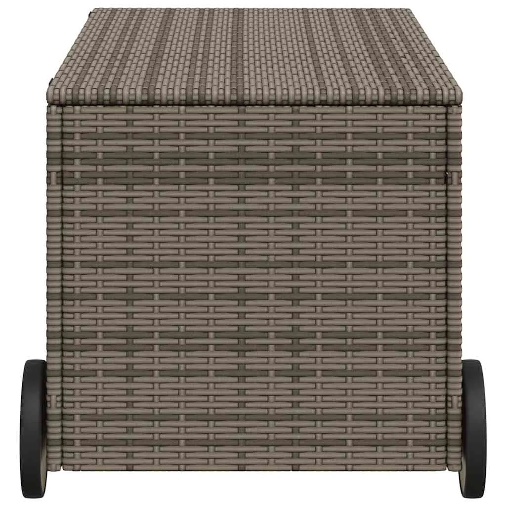 Gartenbox Grau 107x55x50/53 cm mit Echtholz und PE-Rattan