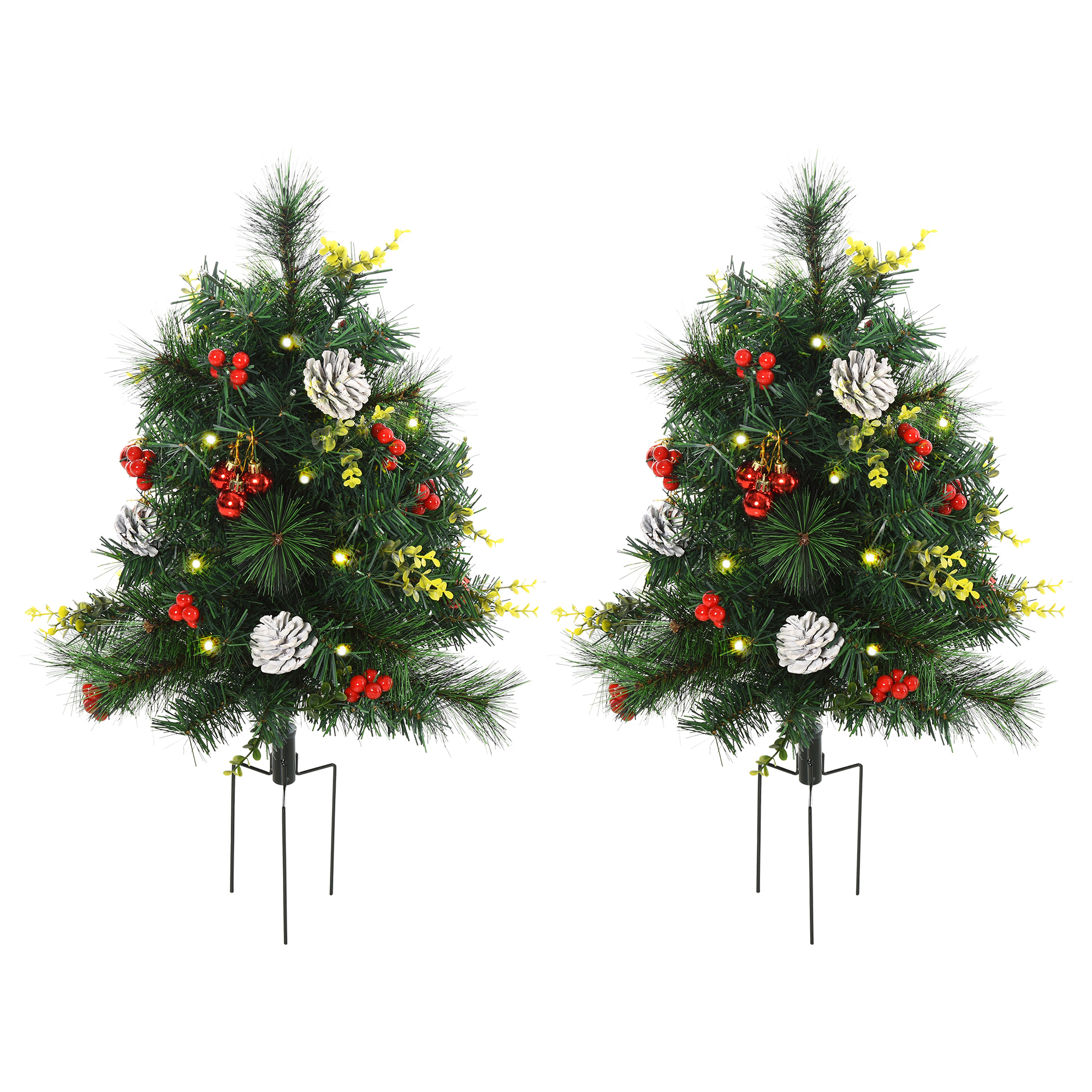 Künstliche Mini-Weihnachtsbäume Set mit LED, Kunststoff, Ø33x75cm
