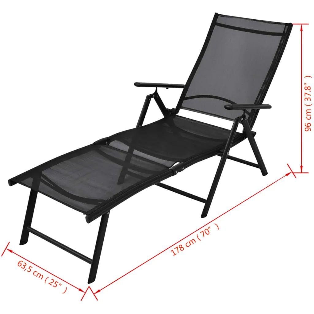 Klappbare Gartenliege Aluminium Textilene 178x63,5x96 cm Schwarz