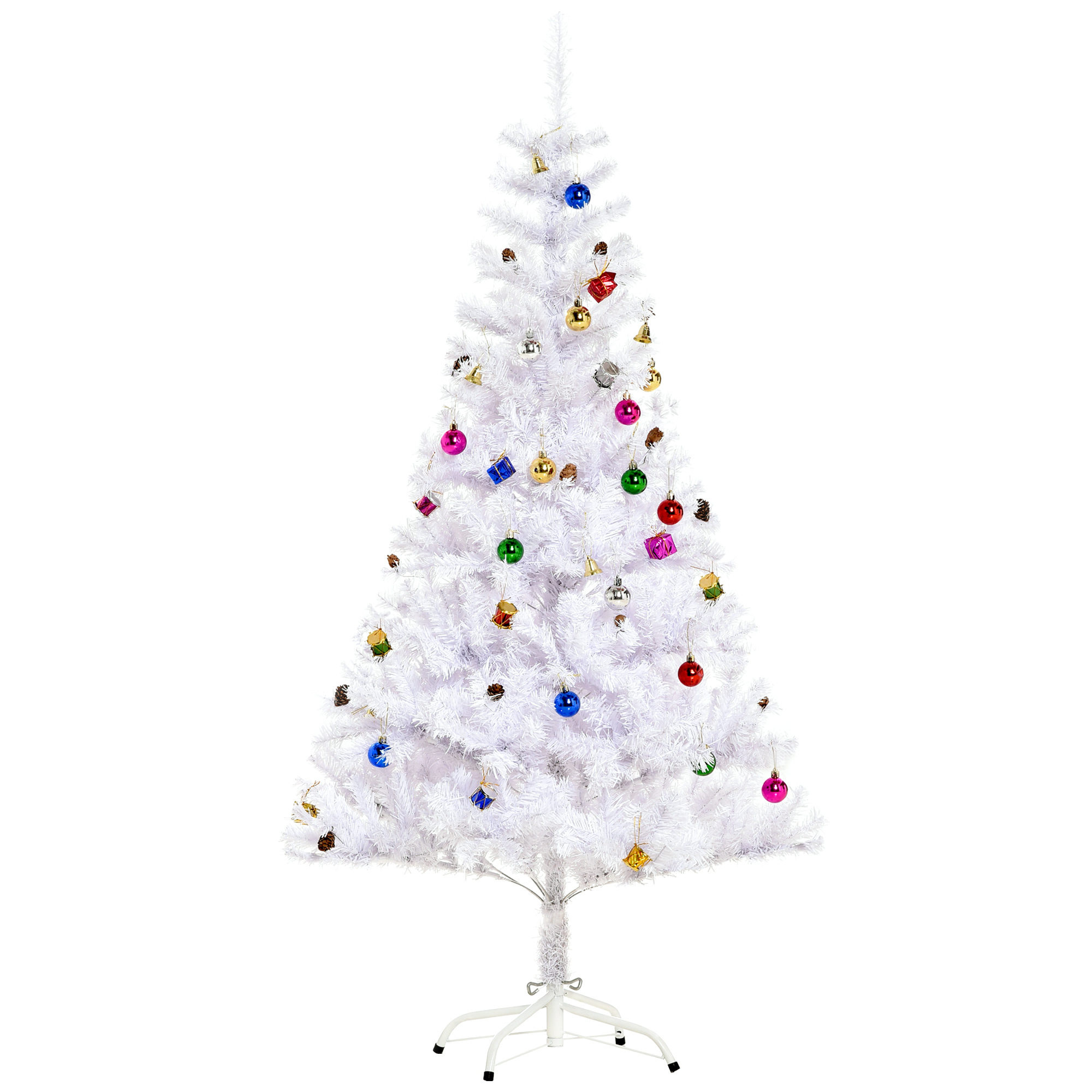 Künstlicher Weihnachtsbaum Weiß 150 cm mit Deko und Metallständer