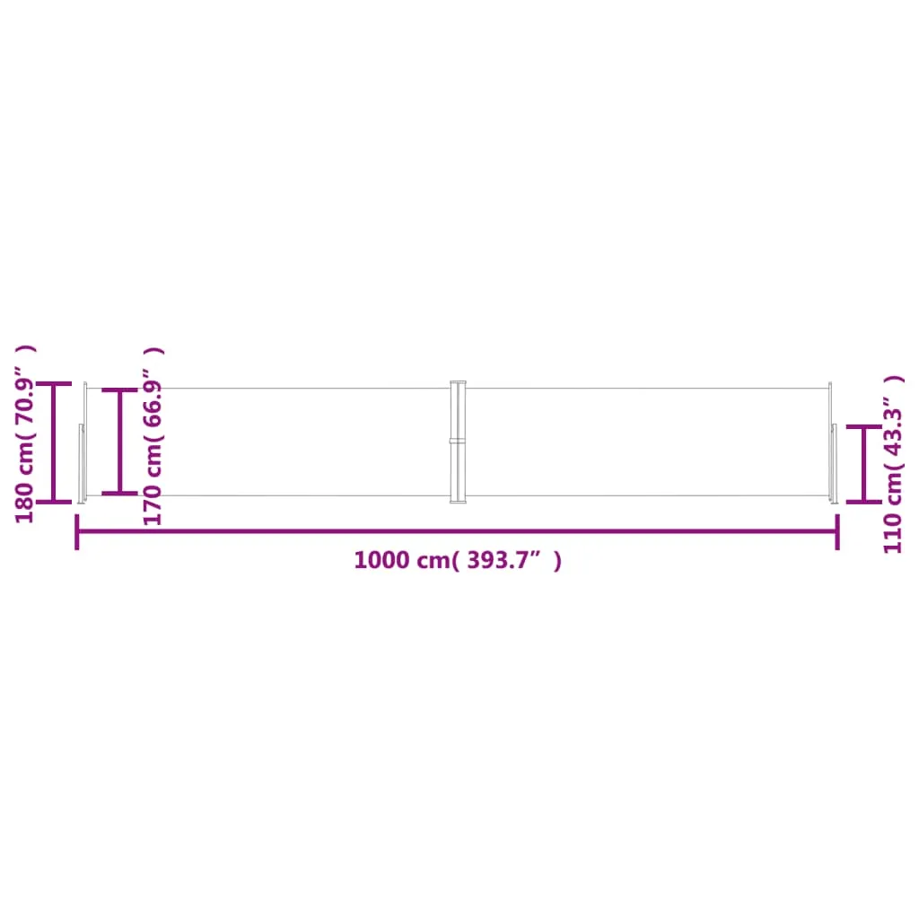 Garten-Seitenmarkise Schwarz 180 x 0-1000 cm mit automatischer Rückrollfunktion