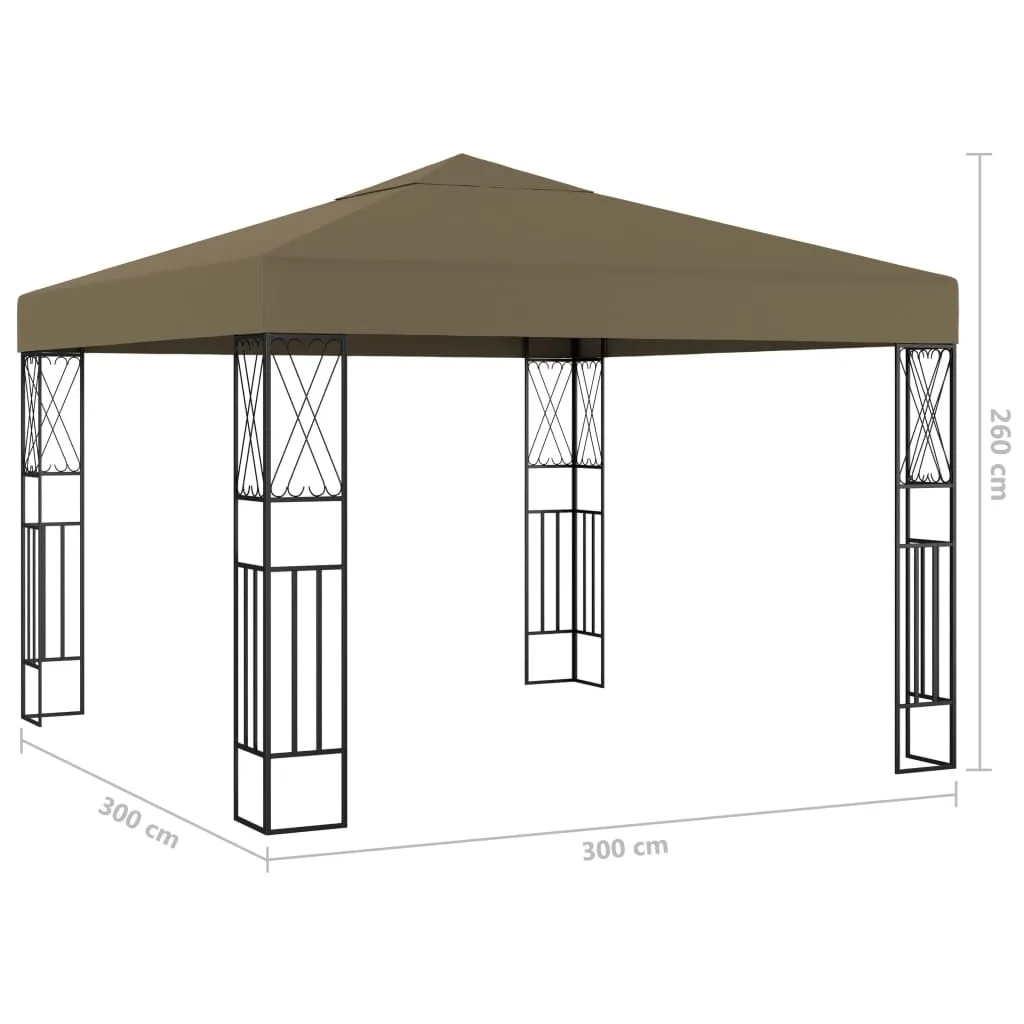 Gartenpavillon 3x3x2,6 m Taupe mit Stahlrahmen und Polyesterdach