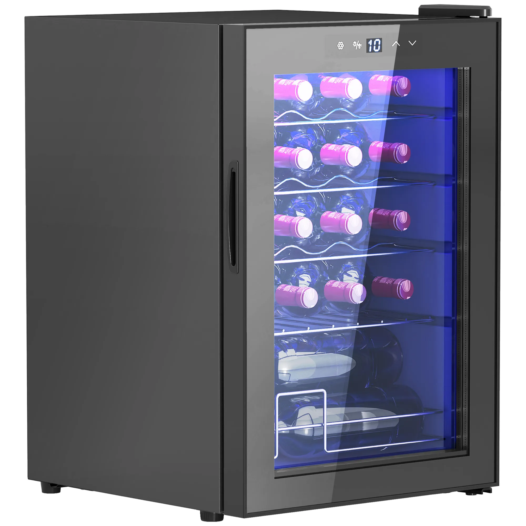 Kleiner Weinkühlschrank, Mini-Kühlschrank für 20 Flaschen, 53 Liter Kapazität, mit Glastür, LED-Beleuchtung, Schwarz Kleiner Weinkühlschrank, Mini-Kühlschrank für 20 Flaschen, 53 Liter Kapazität, mit Glastür, LED-Beleuchtung, Schwarz