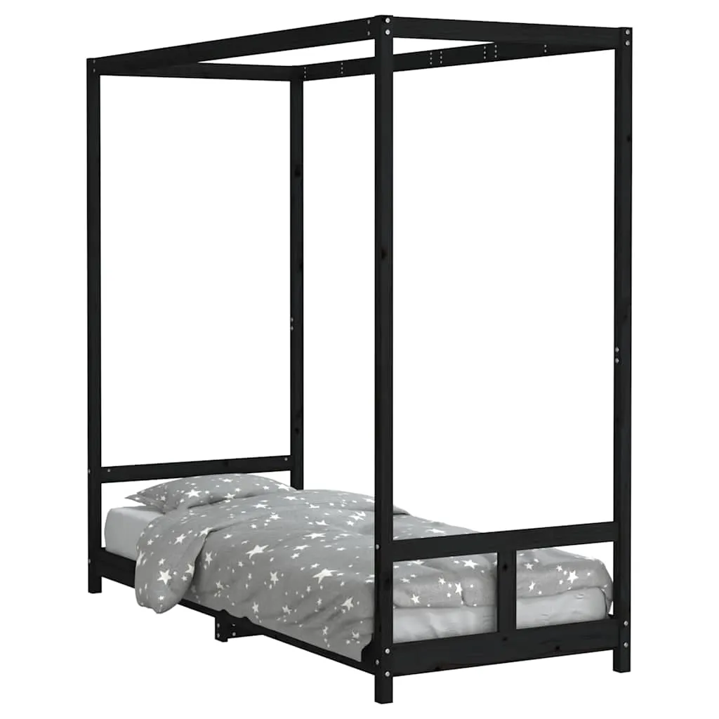 Kinderbett aus massivem Kiefernholz Schwarz 205,5 x 85,5 x 190 cm