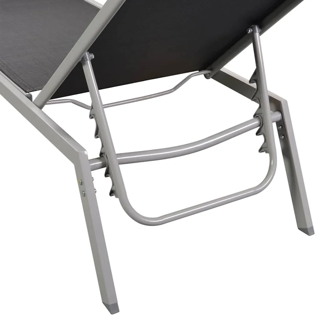 Sonnenliege 200x58x32 cm Schwarz und Silber mit verstellbarer Rückenlehne