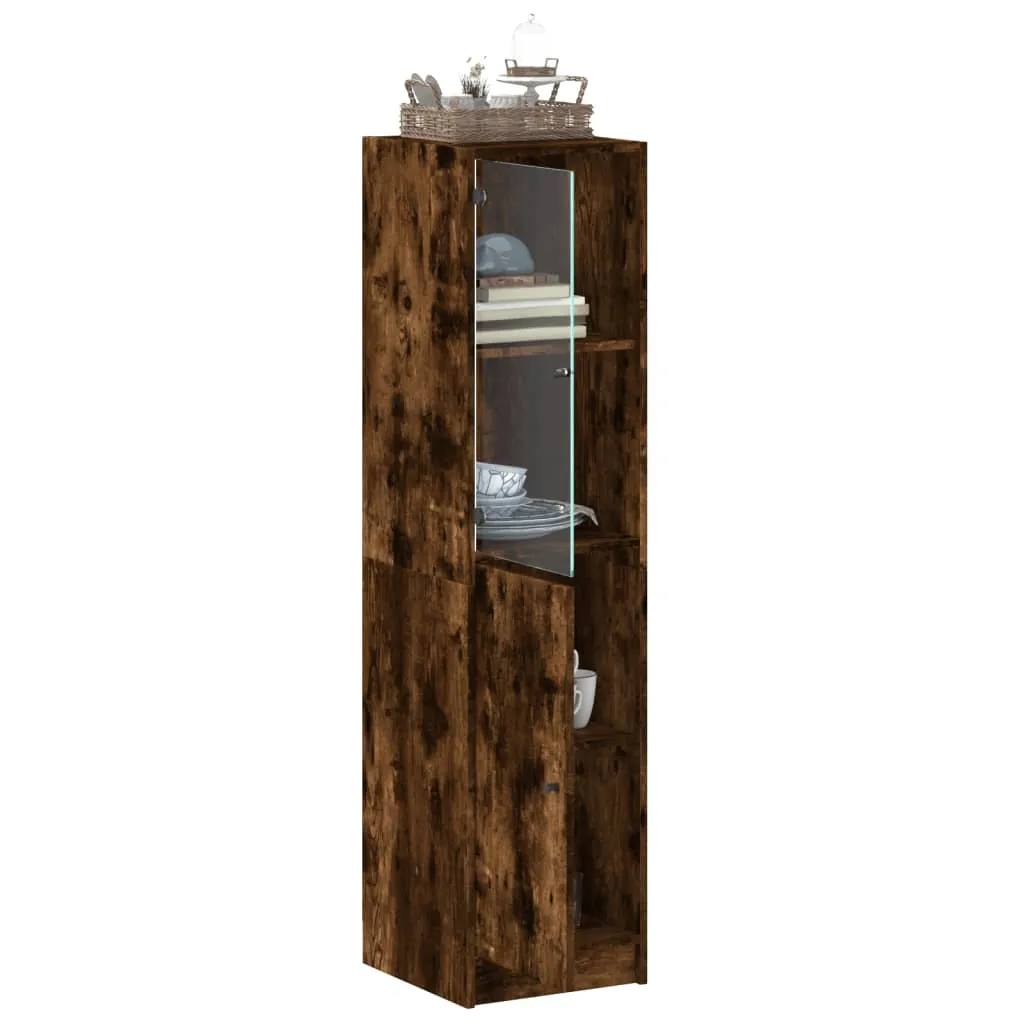 Highboard 35 x 37 x 142 cm in Räuchereiche mit Glasfront