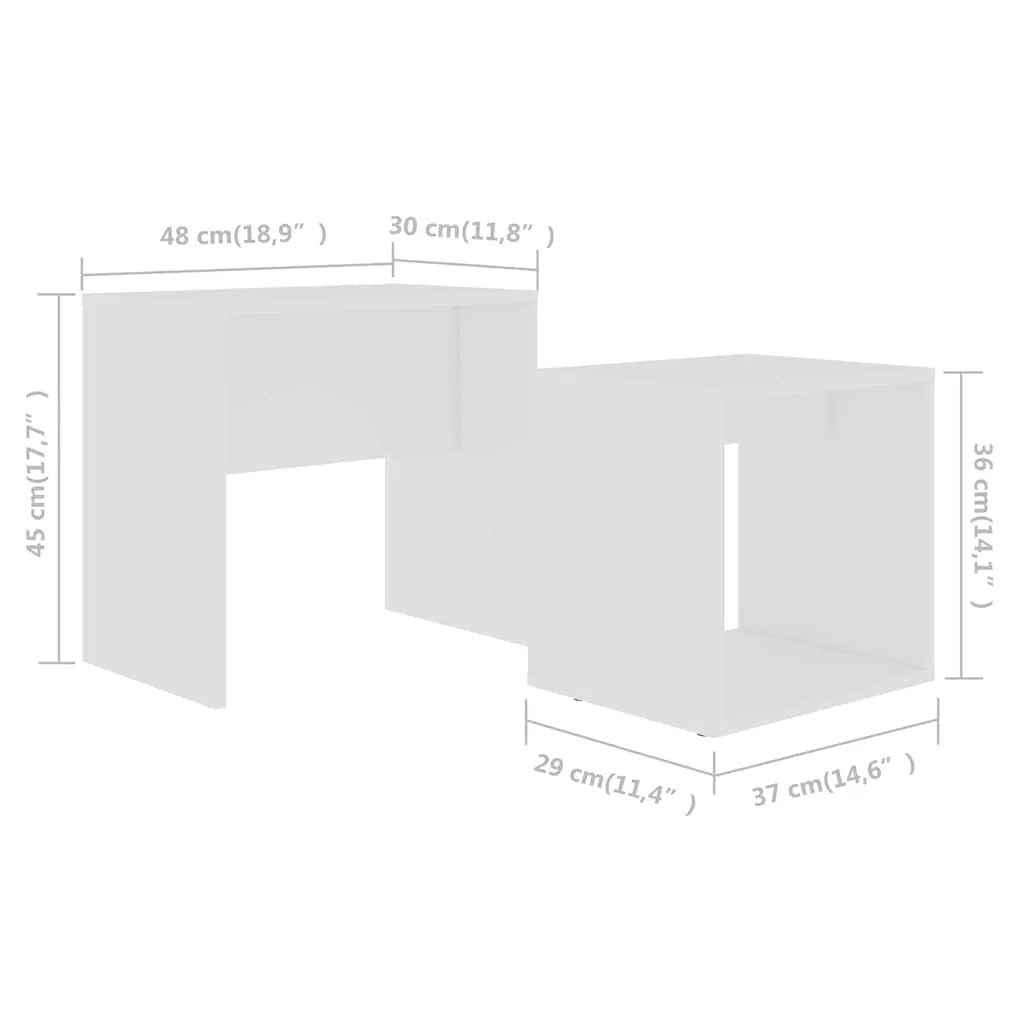 2-teiliges weißes Satztisch-Set 48x30x45 cm & 37x29x36 cm