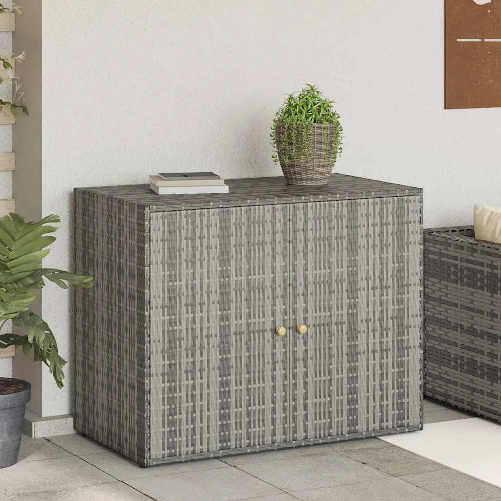 Gartenschrank aus PE-Rattan mit Echtholzgriffen, 100 x 55,5 x 80 cm, Grau
