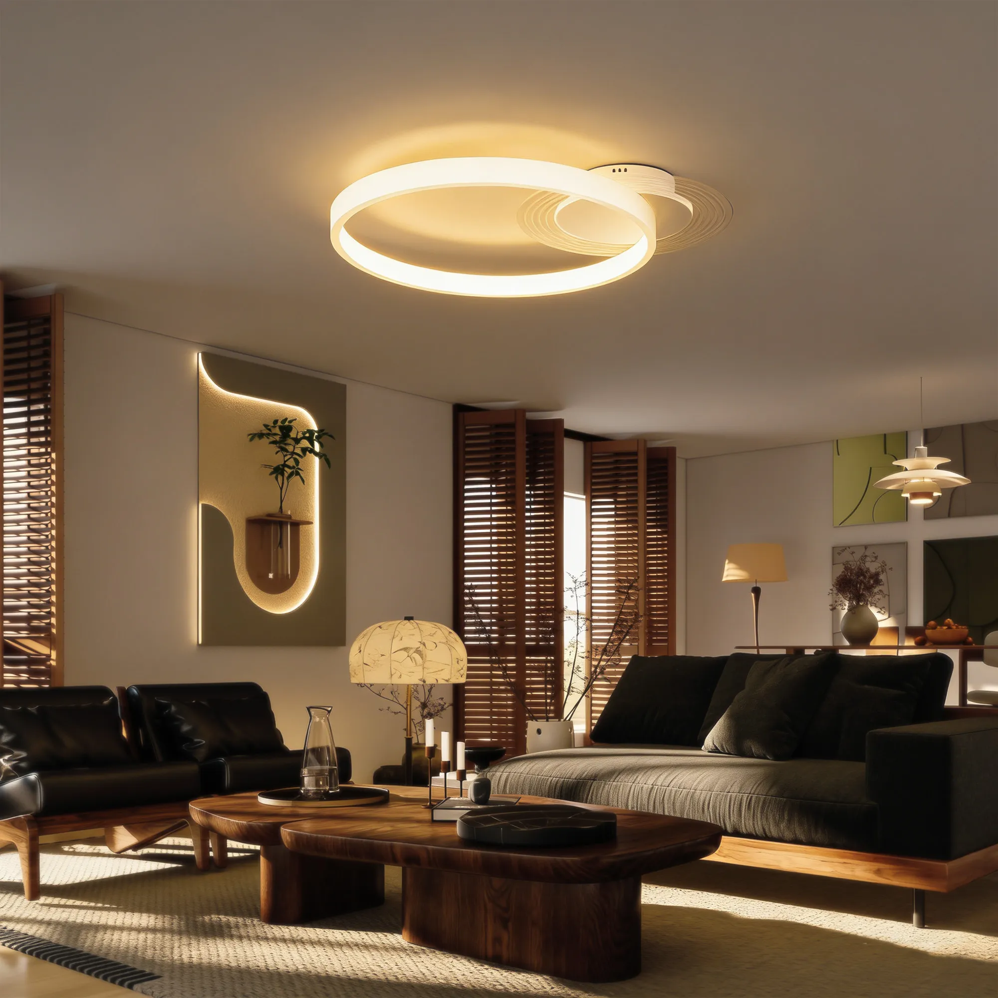 LED Deckenleuchte Zwei-Ring-Design 50x40x7,4 cm Weiß