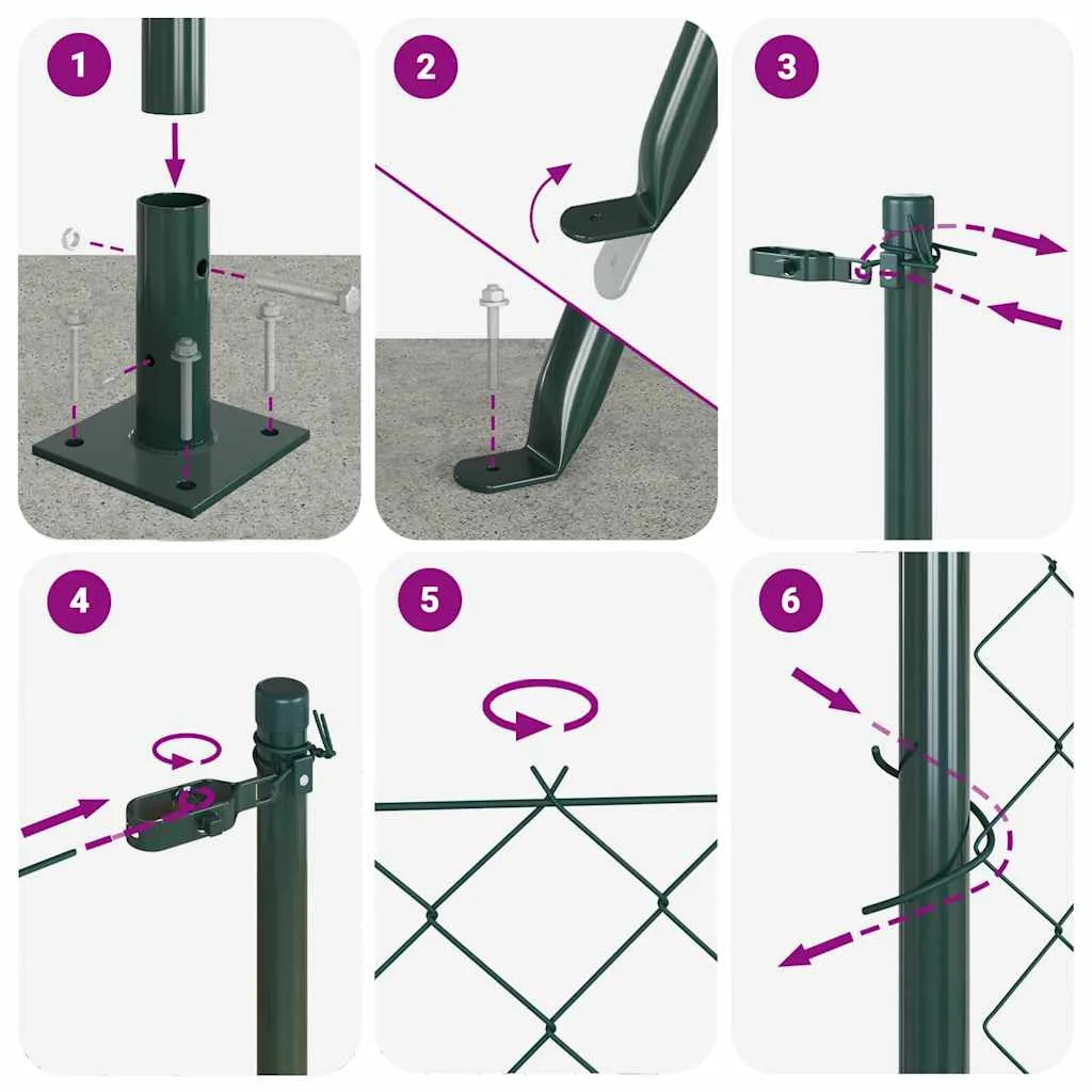 Zaunpfosten-Set aus Stahl und PVC Grün 1000 x 3,2 x 60 cm