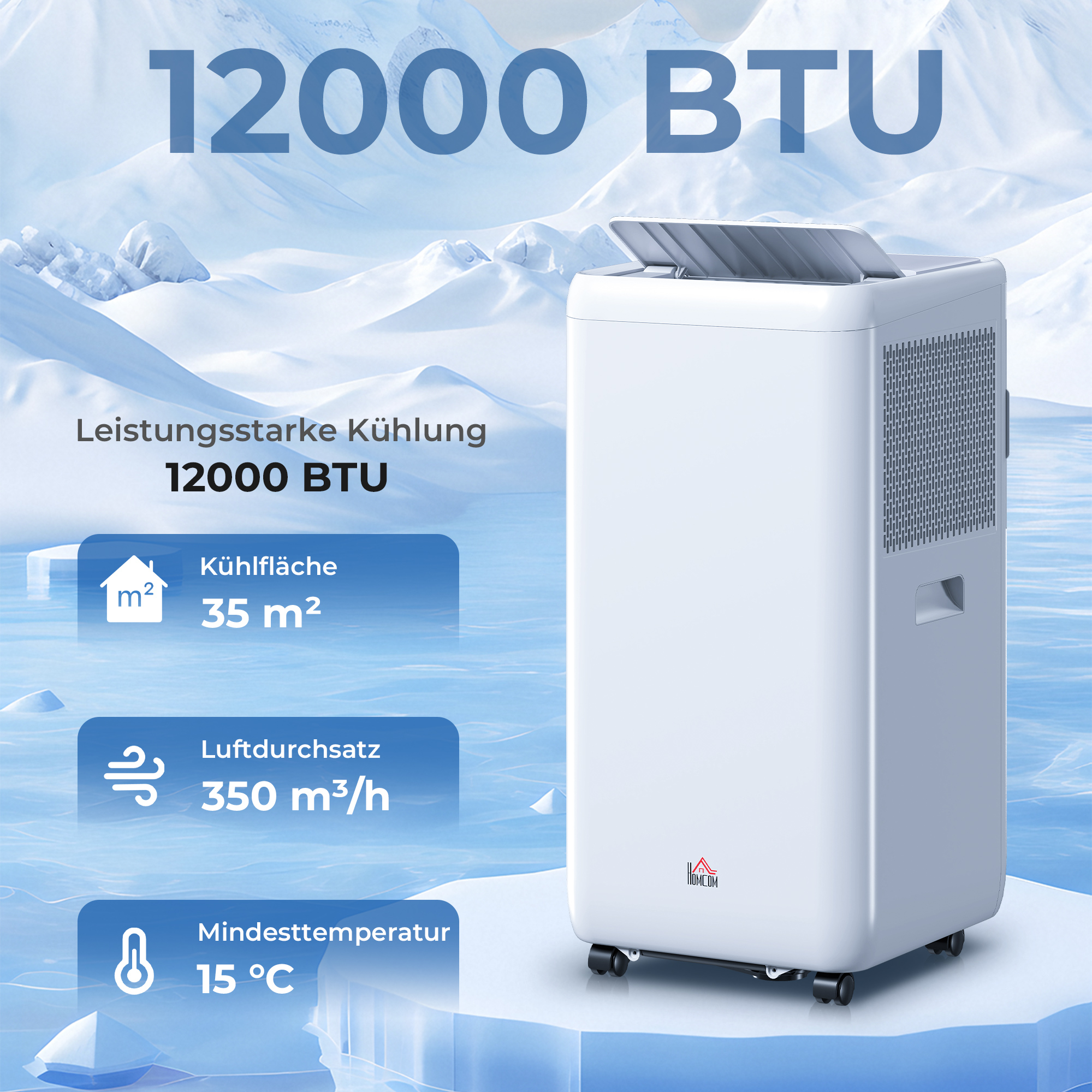 Mobiles Klimagerät mit Abluftschlauch 12000 BTU 3,5 kW, 5-in-1, 24h-Timer, Fernbedienung bis 35㎡