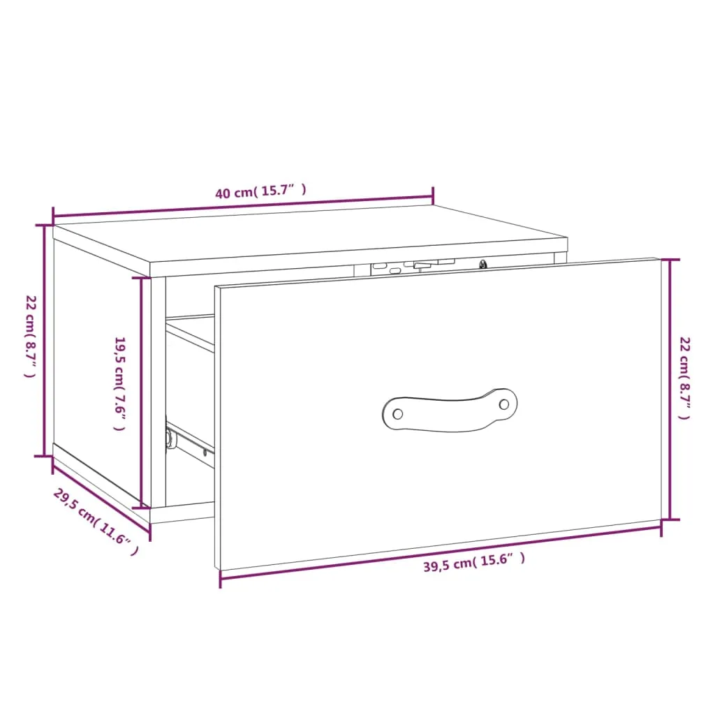 Trendiger Wand-Nachttisch aus massivem Kiefernholz 40x29,5x22 cm Honigbraun