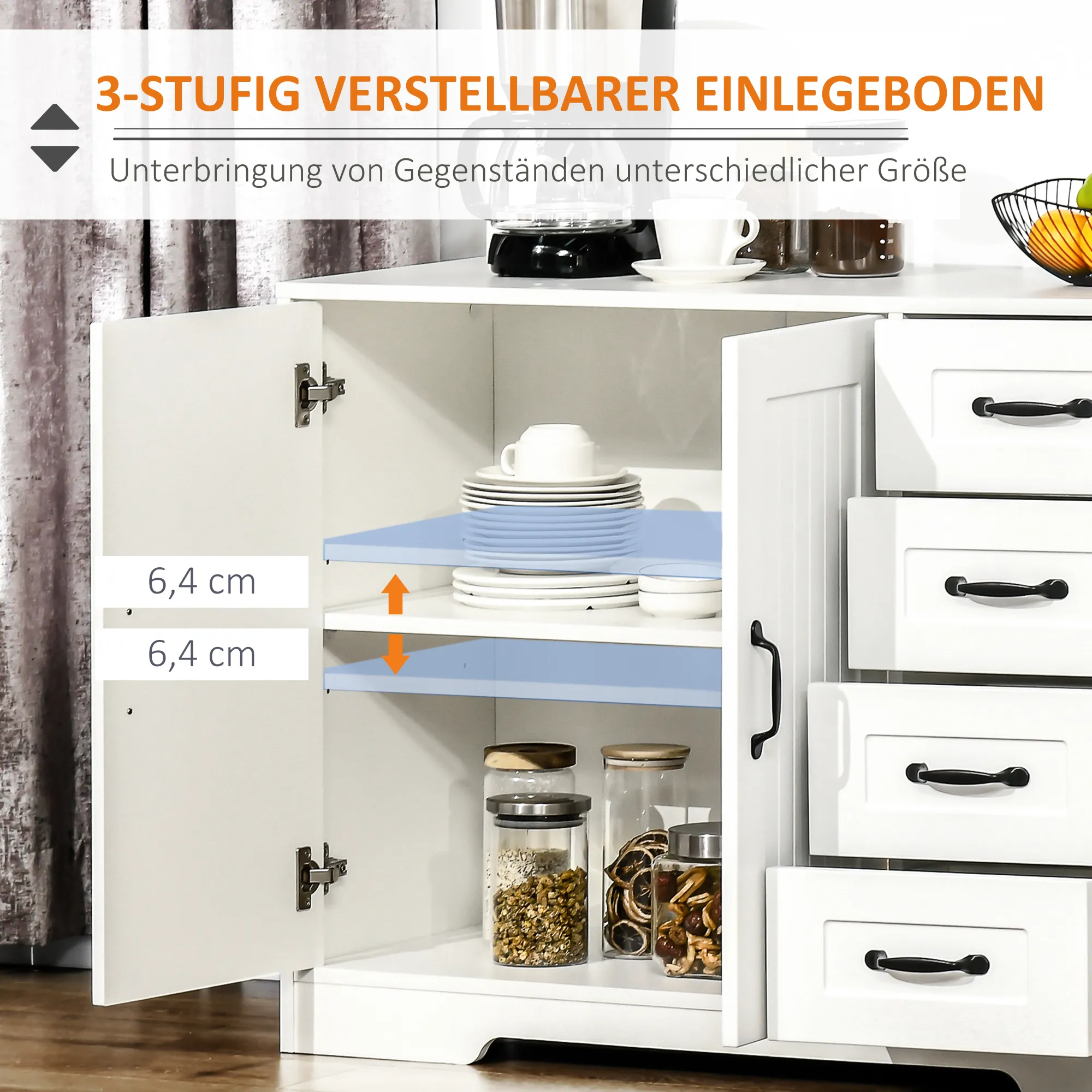 Beistellschrank Weiß 105B x 40T x 76H cm mit Stauraum