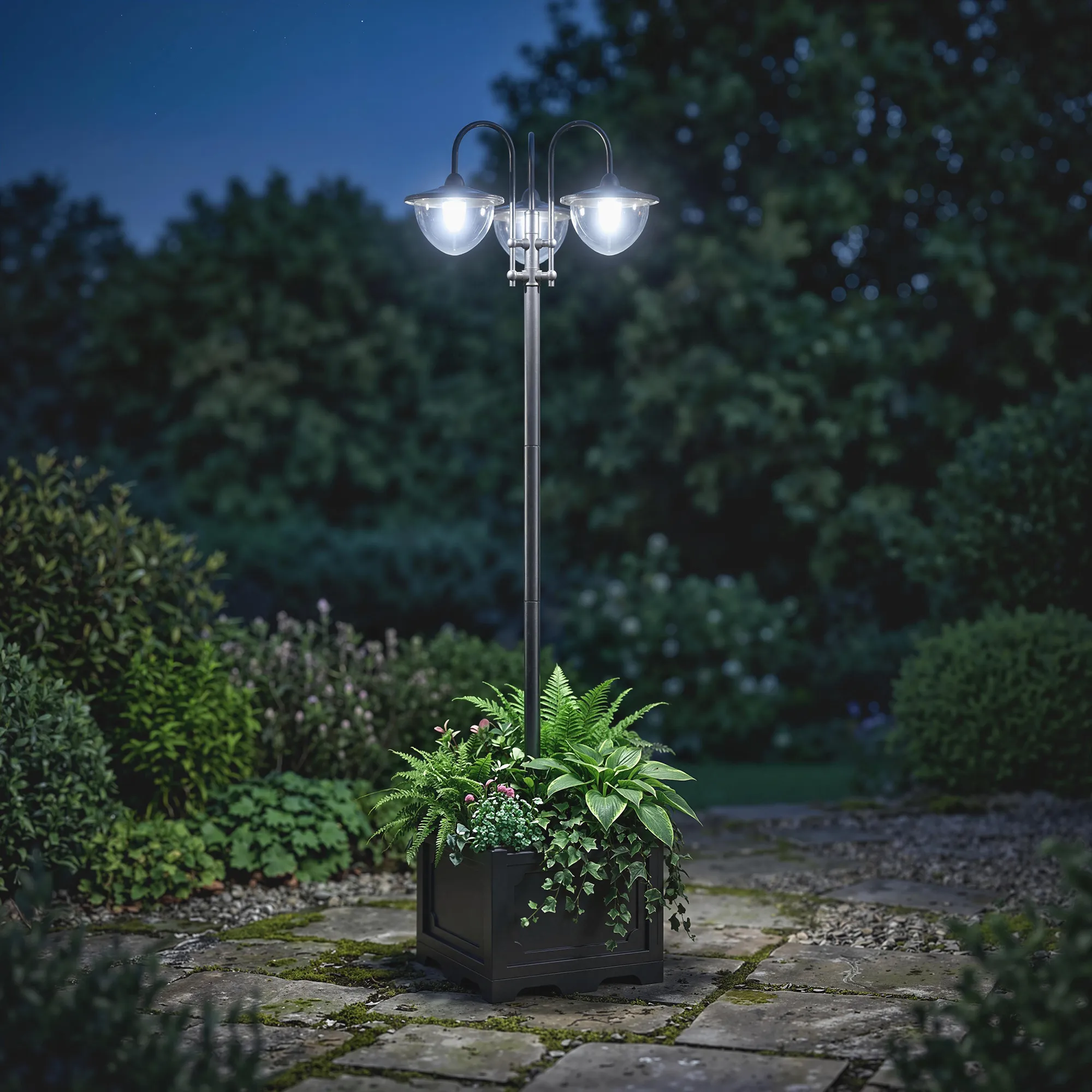 Solarleuchte Gartenlaterne mit Blumentopf-Basis, 189 cm, Schwarz