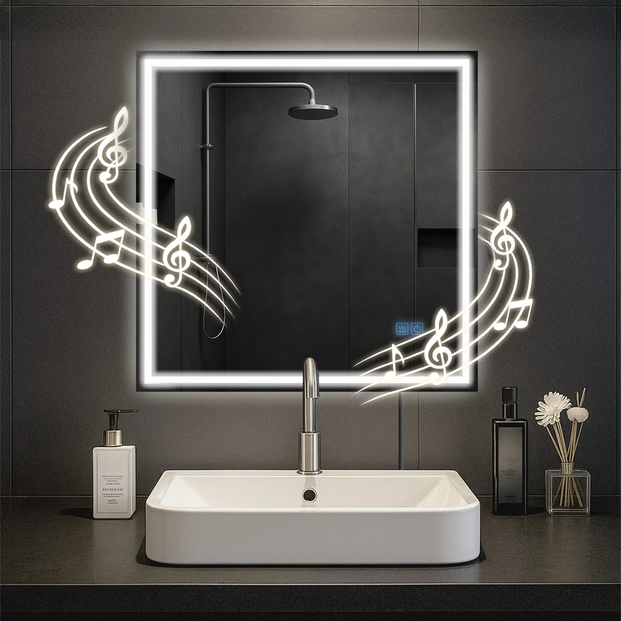 Badspiegel Jaffrey Bluetooth 80x80 Klarglas
