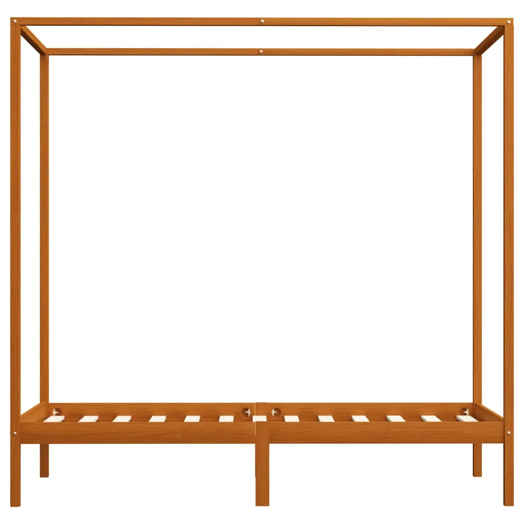 Himmelbett Massivholz Honigbraun 204x104x200 cm mit Vorhangrahmen
