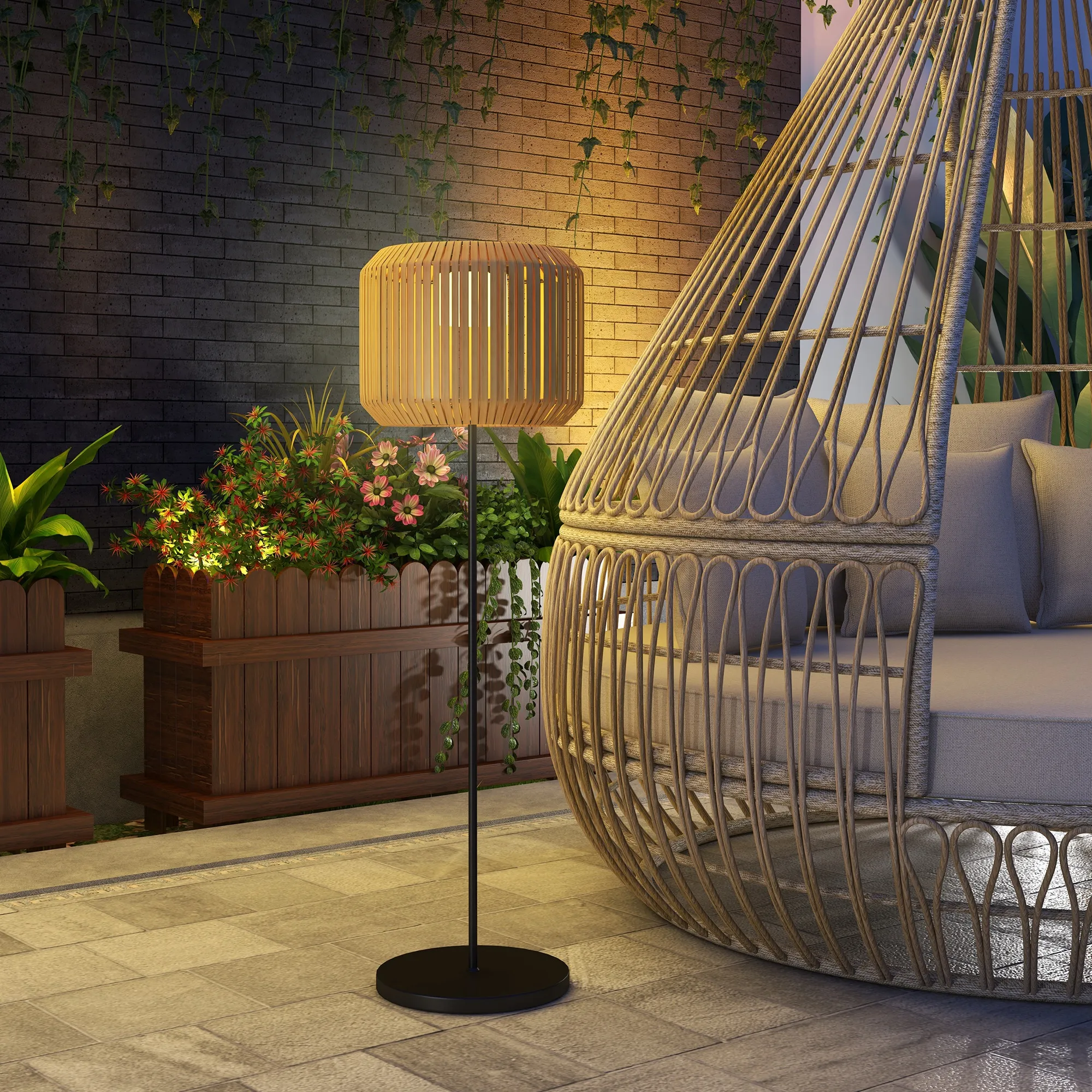 Solar Gartenleuchte Rattan Stehleuchte Ø34 x 130cm Gelb