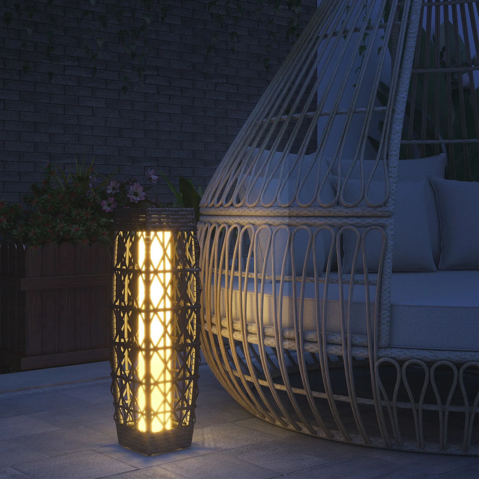 Solar Gartenleuchte Rattan Stehleuchte Grau 20x20x68cm